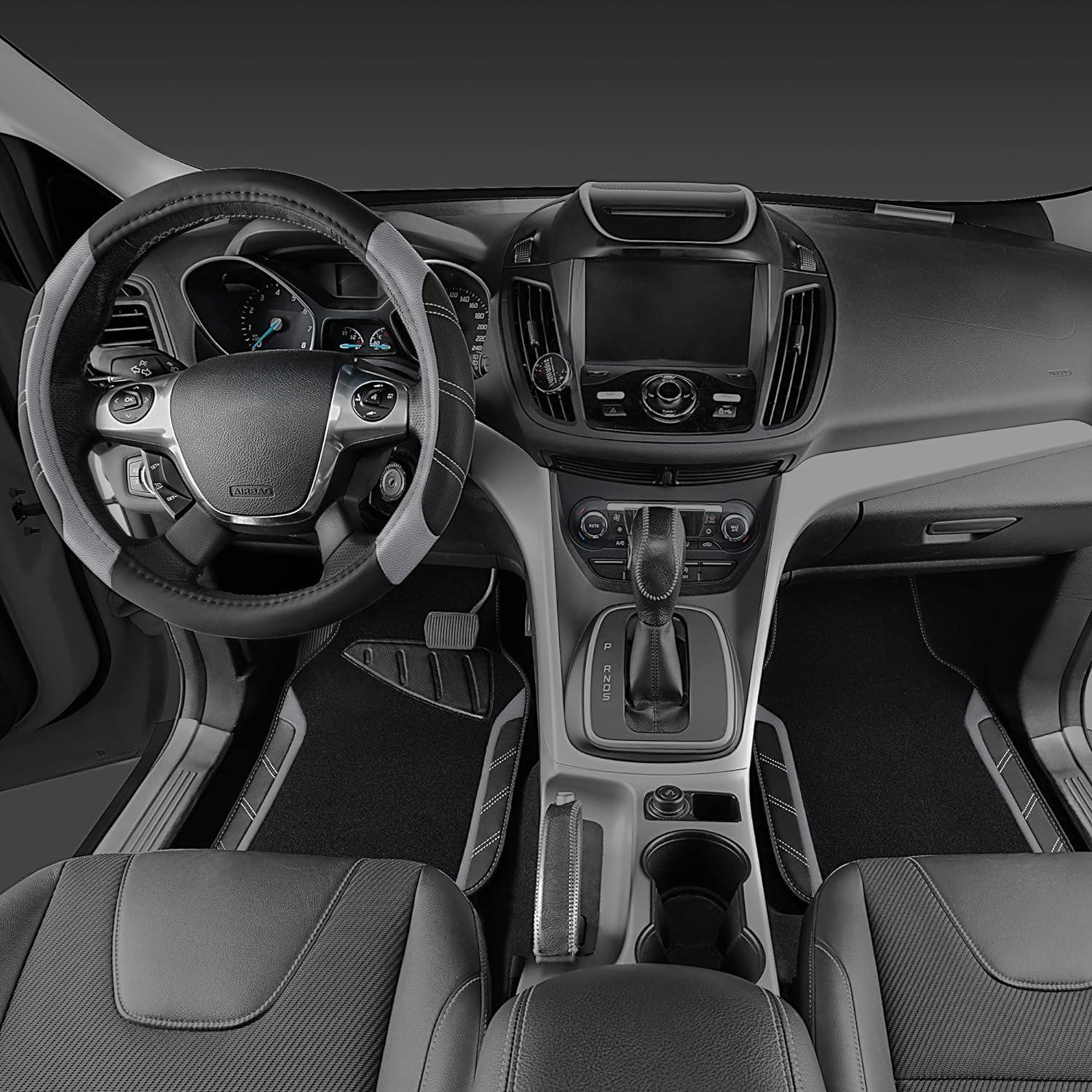 Flying Banner Faux Leather Steering Wheel Cover and Waterproof Car Floor Mats, Microfiber Universal Car Combo Fit for Sedan,Suv,Cars,14.5-15",37-38Cm Sporty Anti-Slip Safety (Gray) - Pink image number 3