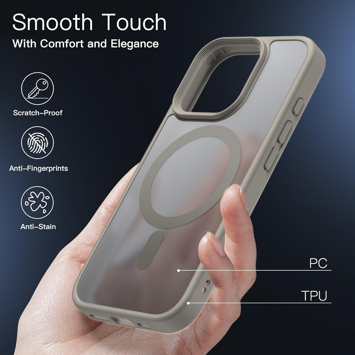 Jetech Magnetic Case for Iphone 16 Pro Max 6.9-Inch Compatible with Magsafe, Translucent Matte Back Slim Shockproof Phone Cover (Natural Titanium) - Desert Titanium image number 4