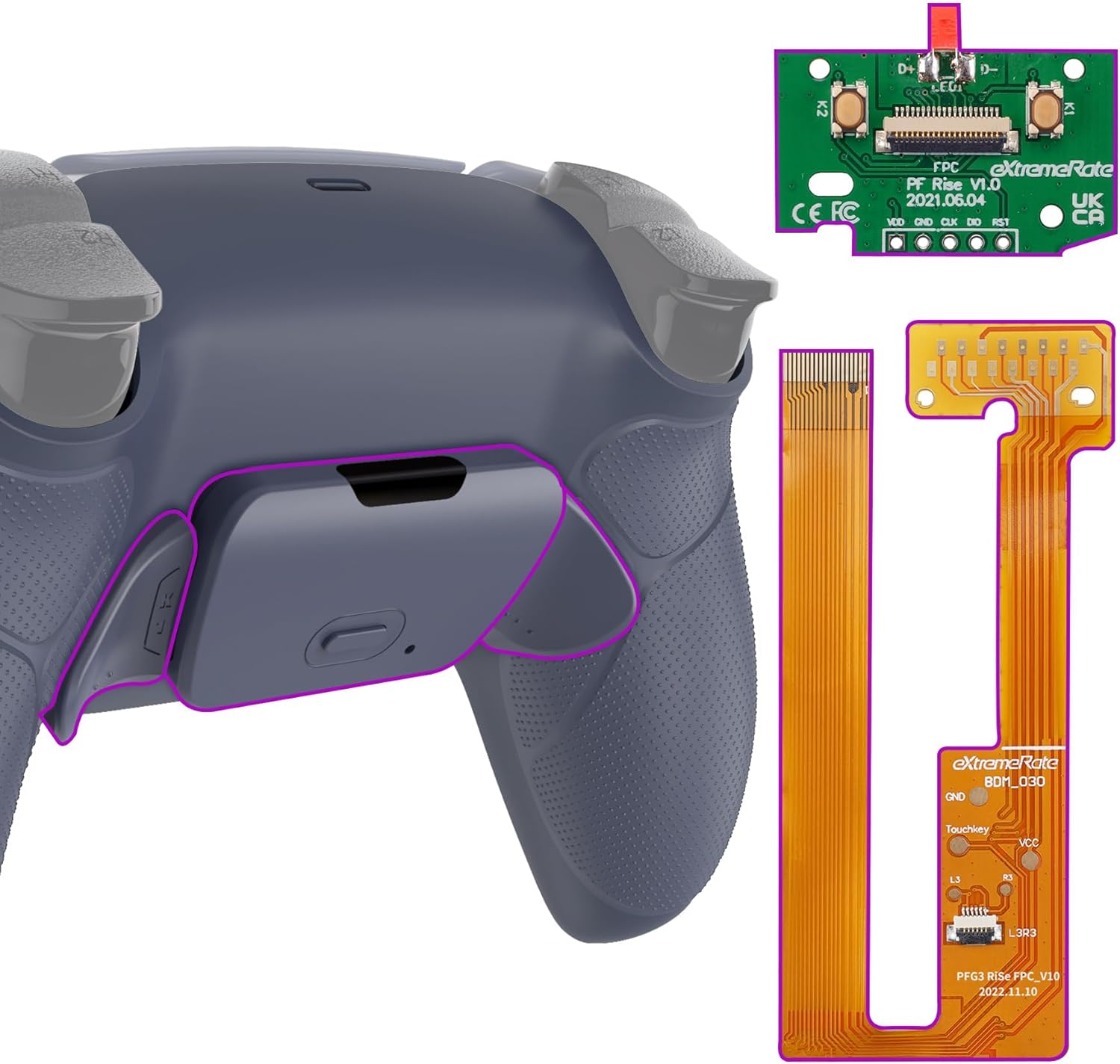 Extremerate Sterling Silver Rubberized Grip Programable Rise Remap Kit for PS5 Controller BDM-030 040 050, Upgrade Board & Redesigned Back Shell & Back Buttons for PS5 Controller - without Controller