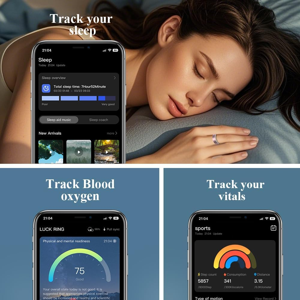 Smart Ring Health Management | Sleep Exercise Monitor |5-7 Days Battery Life | Magnetic Charging Case | Multi-Sport Mode | 10ATM Waterproof | for Men & Women (Pink, Size 7)