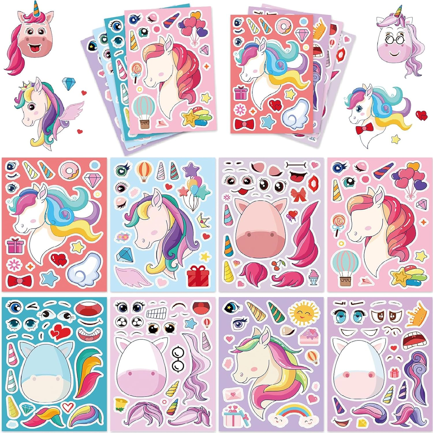 8 Sheets Kids Unicorn Sticker-Crafts Activities, Make Your Own Unicorn Stickers for Kids Rewards, Holiday Party Bag Fillers, Bottle Decorations, Birthday Gifts, Party Favors image number 4