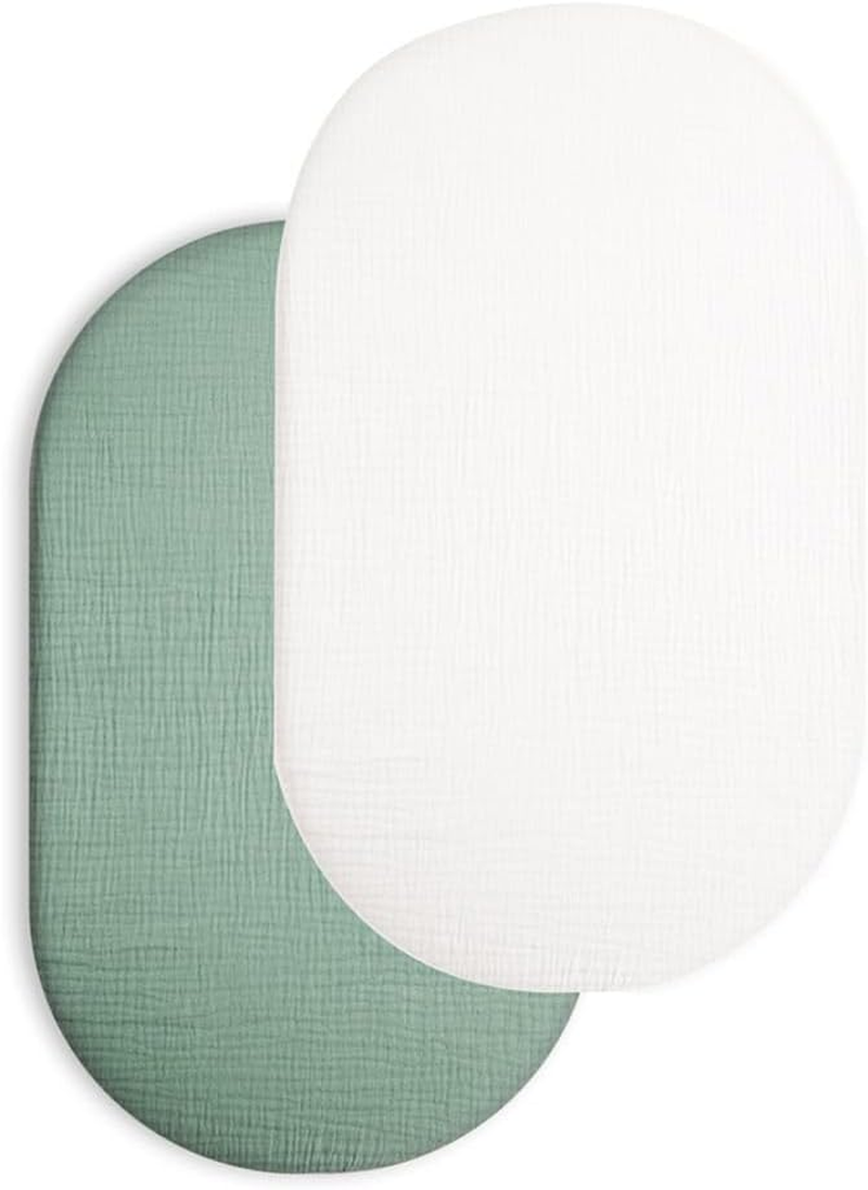 2 Pcs Bassinet Fitted Sheets, Universal Cradle Sheet Set for Rectangle, Oval, or Hourglass Bassinet Pad/Mattress, Soft Breathable Stretchy Baby Pad/Mattress Sheet Sets for Baby Boy and Girl image number 4