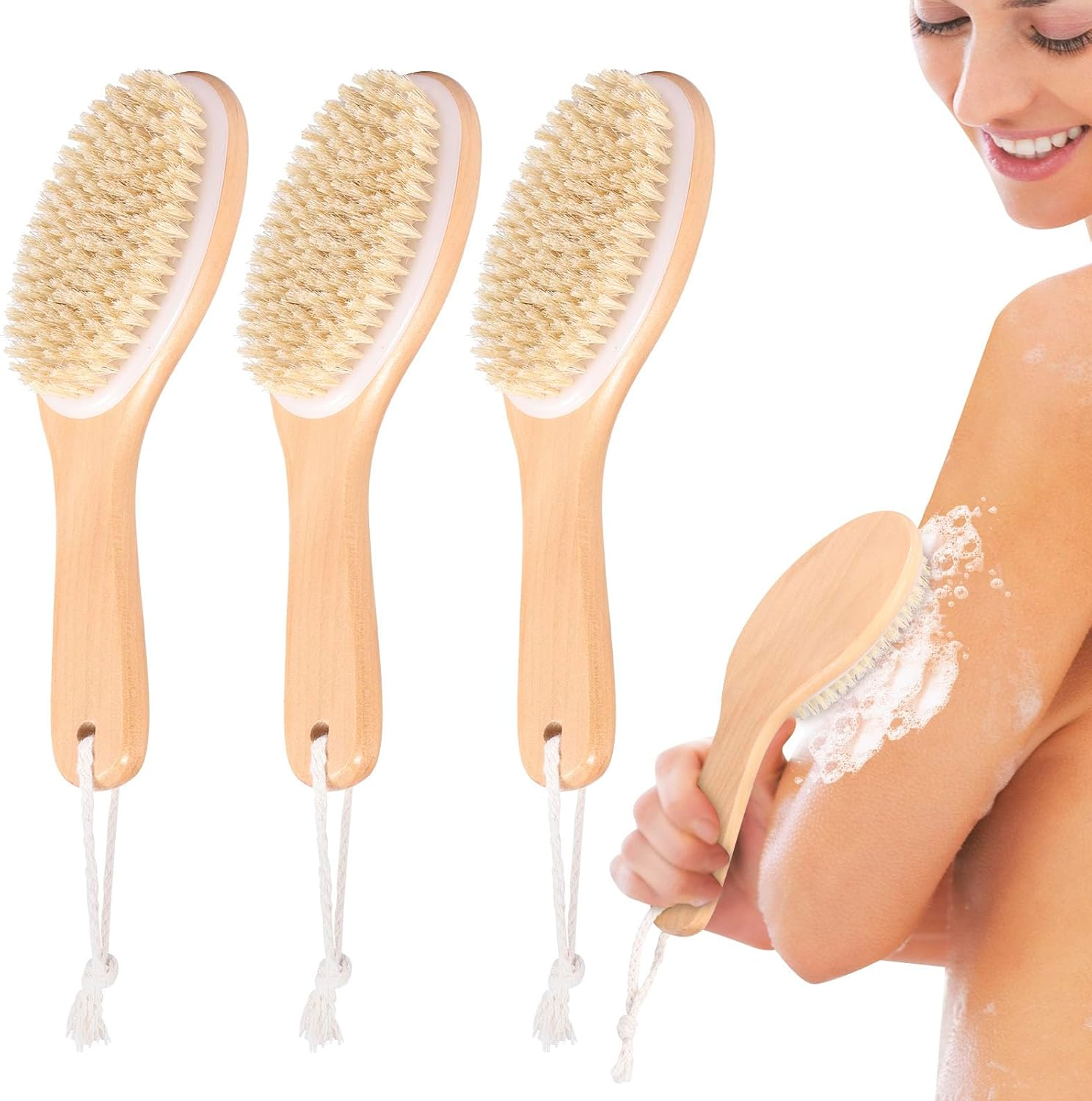 Dry Body Brush, Exfoliating Brush Reusable Skin Exfoliating Body Scrubber Portable Copper Bristle Dry Skin Brush for Reducing Cellulite