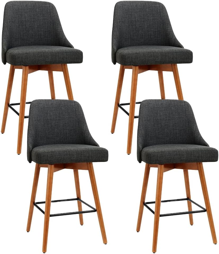 Artiss 4X Bar Stools Kitchen Dining Chairs Swivel Linen Stool Wooden Charcoal image number 2