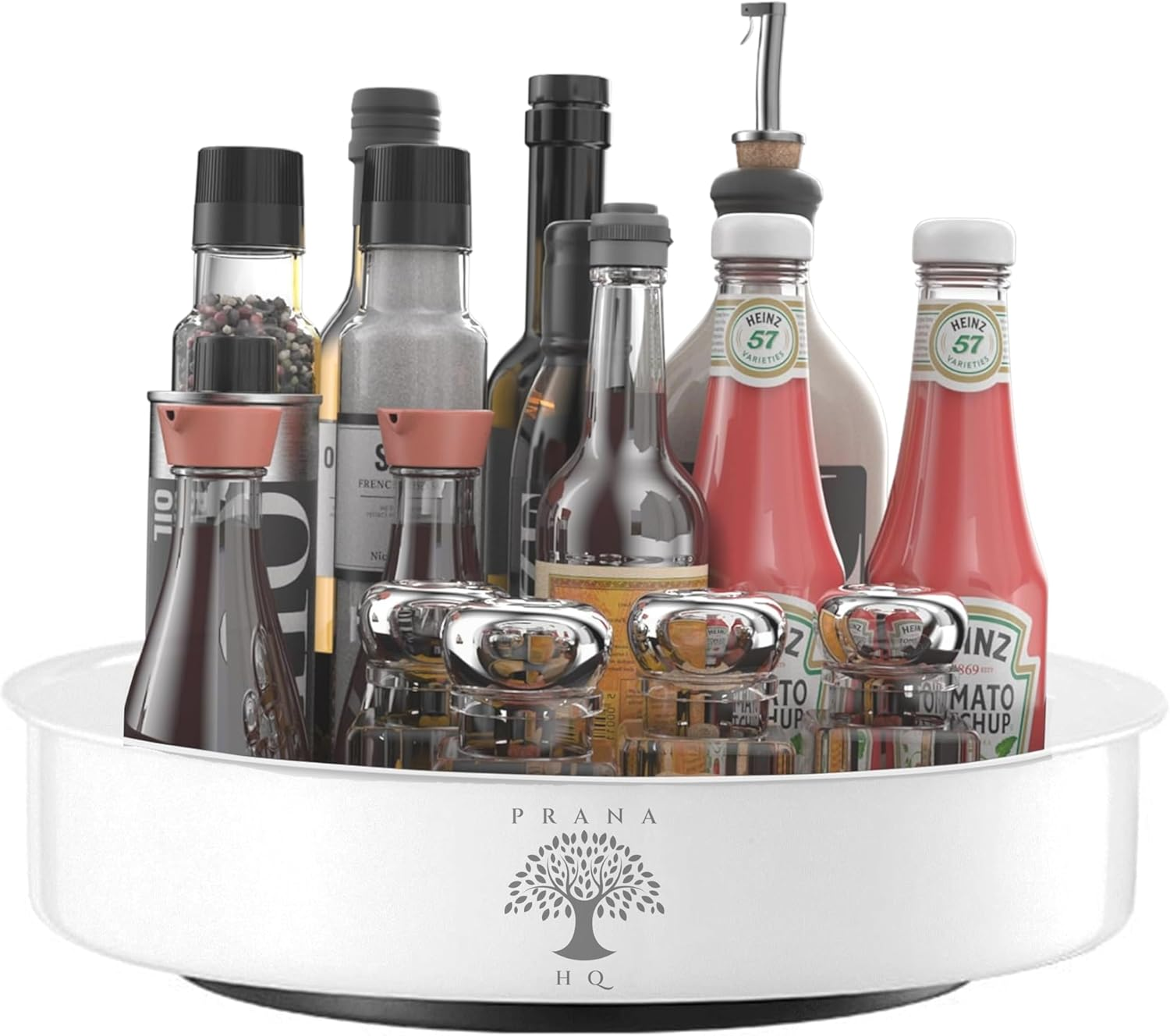 Prana HQ Lazy Susan Turntable Organiser -10" Stainless Steel Rotating Tray-Storage & Organisation of Spice Jars,Sauce & Oil Bottles,Condiments in Pantry,Kitchen Benchtop, Fridge,Table.Smooth Spin.