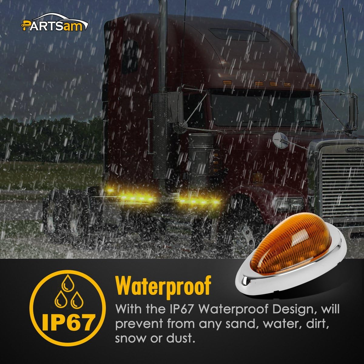 Partsam 2Pcs 6" Amber Sleeper Cab LED Side Marker/Turn Led Light Surface Mount 15 LED Replacement for Freightliner Century/Columbia Amber Oval Side Marker and Turn Signal Sealed Light image number 3