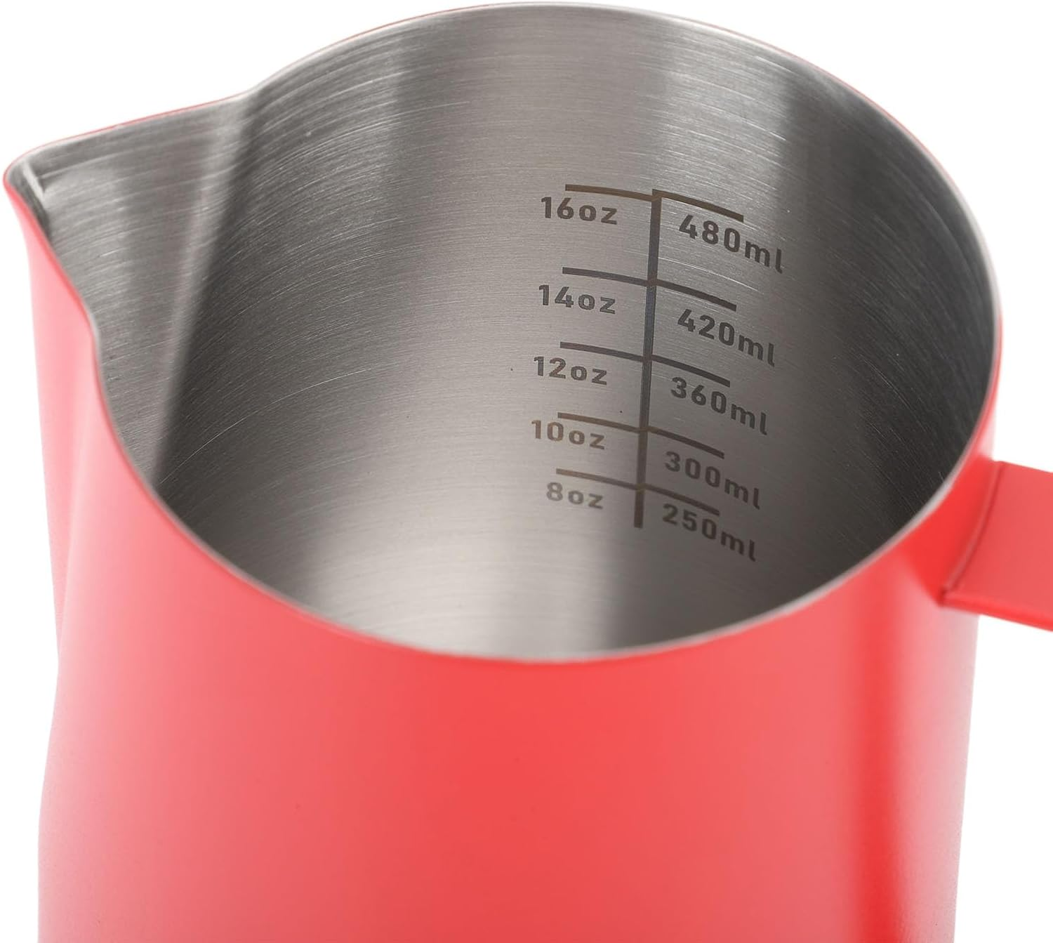 SOULONG Milk Frothing Jug, 600ML Stainless Steel Coffee Frother Cup Pitchers with Measuring Scale and Pointed Spout for Espresso Machines Latte Art Cappuccino Milk Tea (Red) - Red image number 2