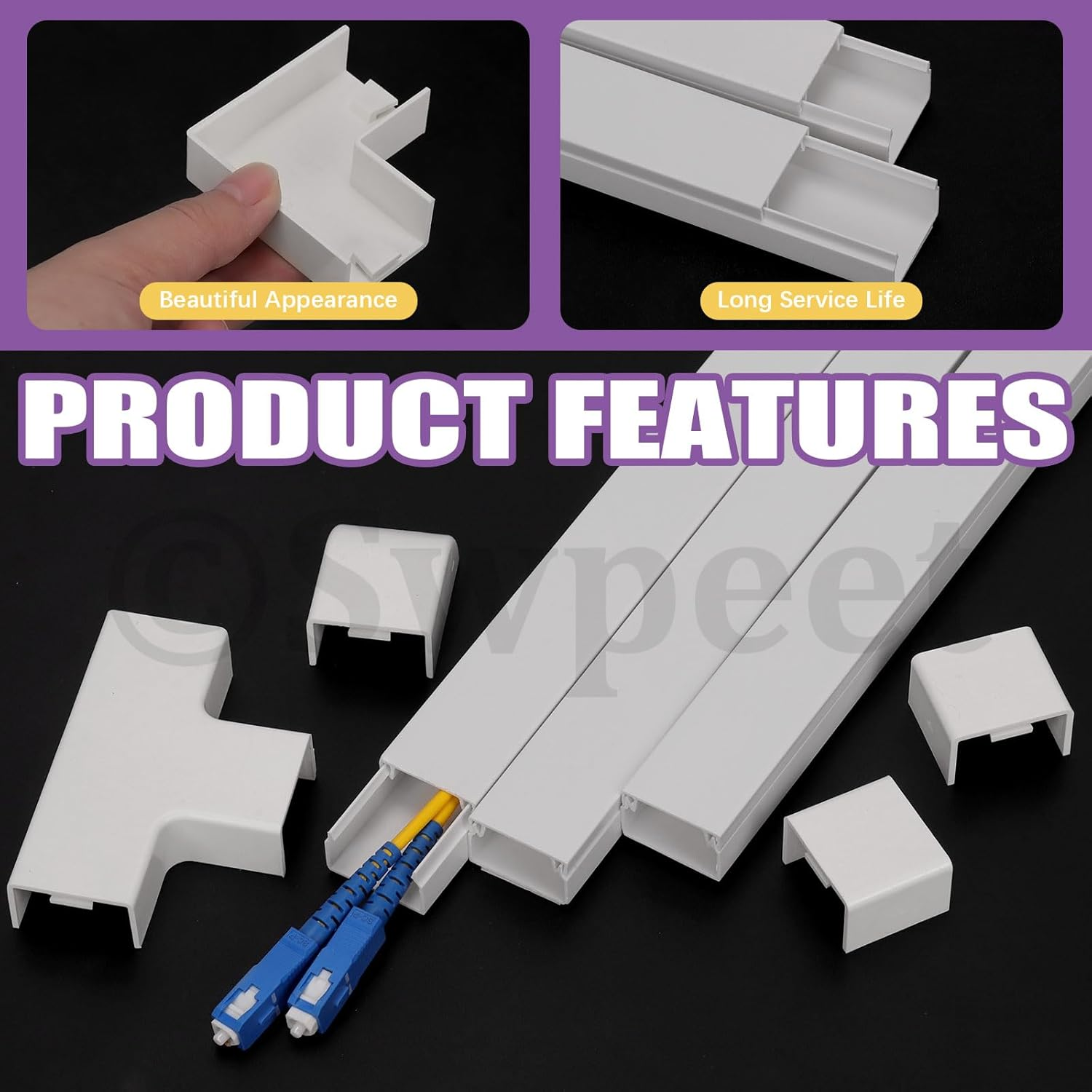 Swpeet 22Pcs 10 &times; W 0.96In &times; H 0.57In Paintable Cord Hider Kit, Cable Hider Cover Raceway Cord Management Cable Concealer Cord Covers for Wires on Wall Mounted TV image number 3