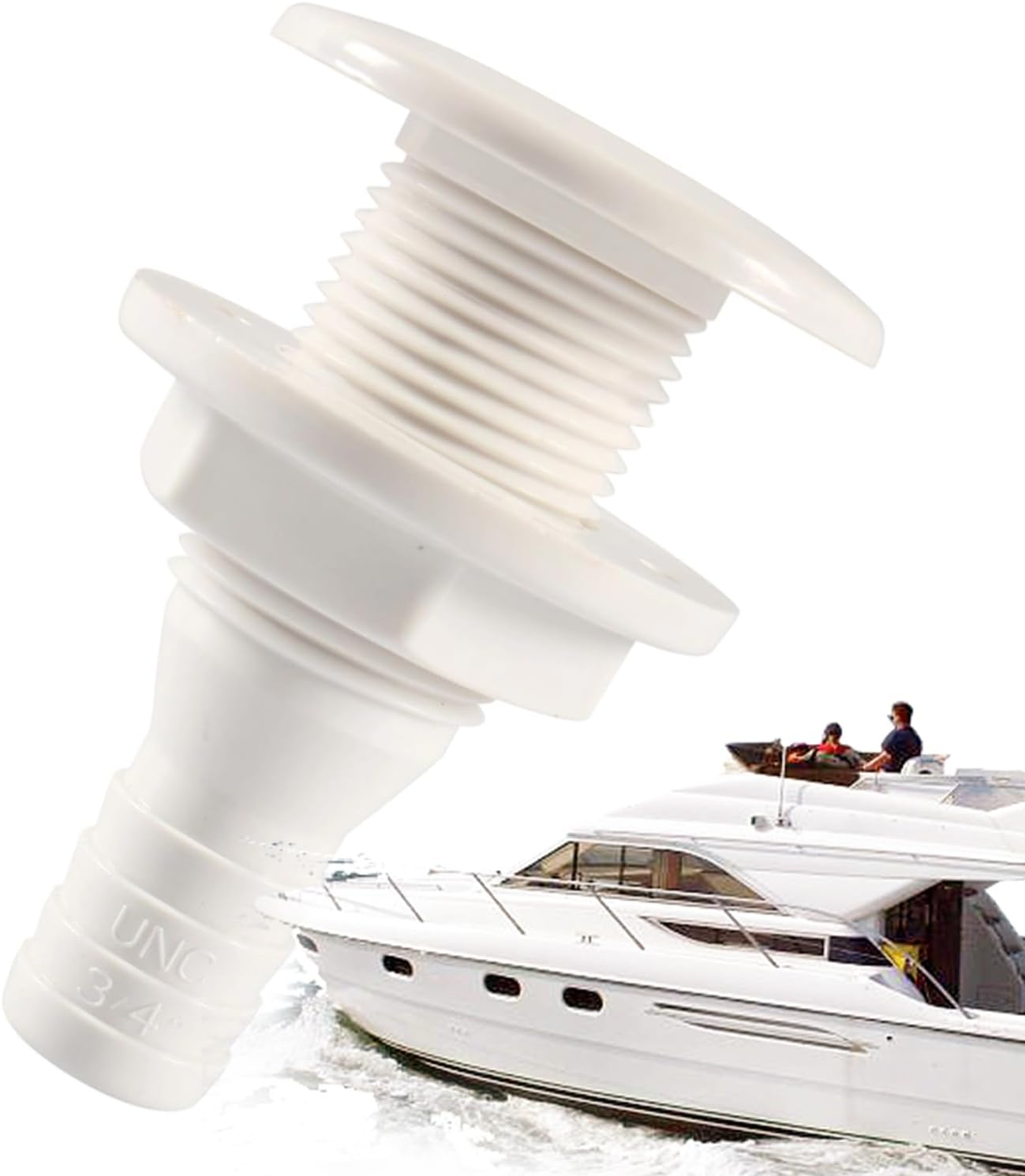 Through Hull Fittings for Boats, Marine Barbed Hose Skin Fitting Drain, Floor Deck Drain for Yachts Kayak Boats Marine Water Bilge Drainage - 3/4" image number 2