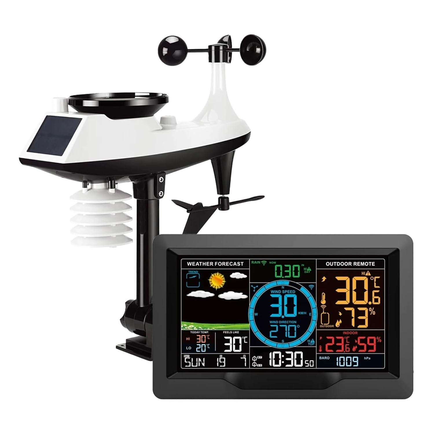 Professional Color Weather Station In/Outdoor Wireless Hygrometer Thermometer Rainfall Gauge Wind Speed Direction Forecast Clock image number 3