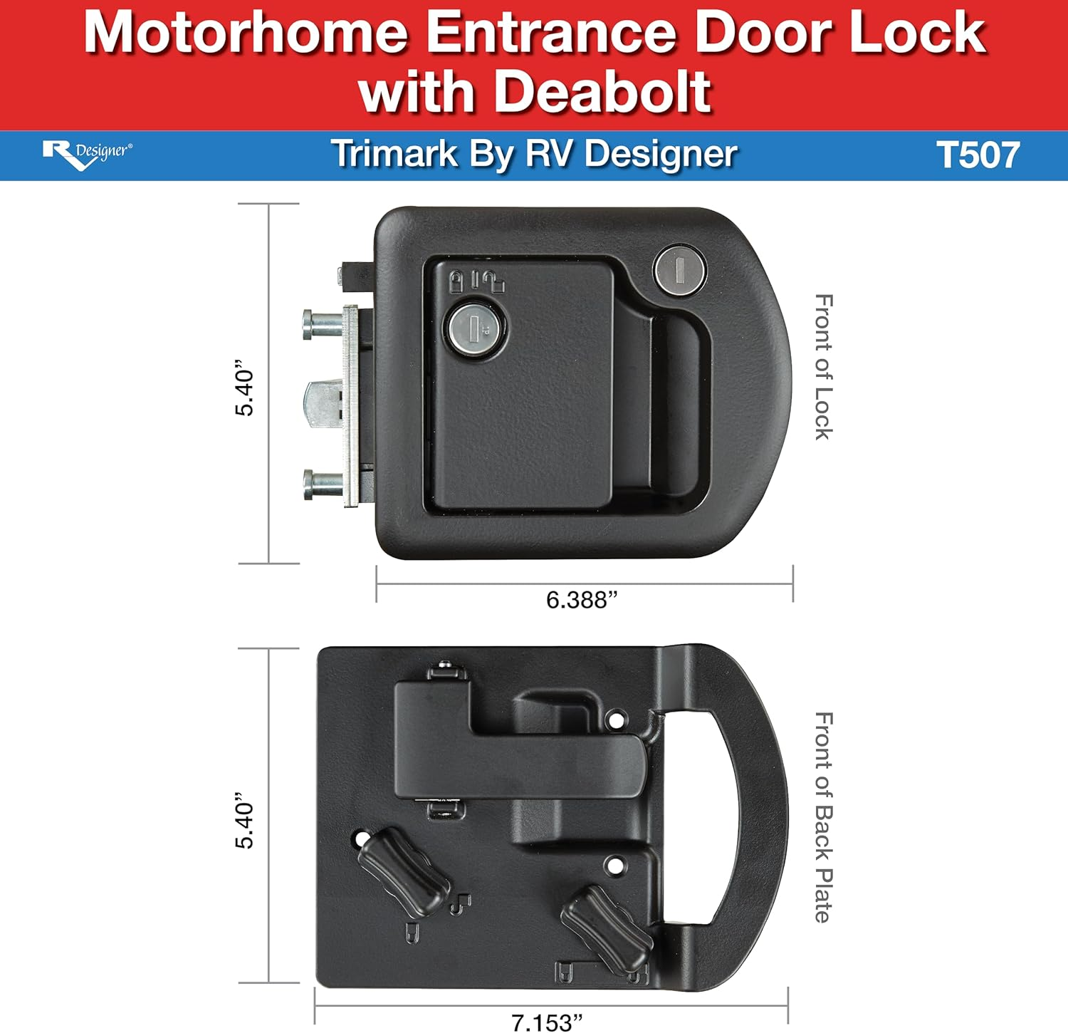 RV Designer T507 Motorhome Entrance Door Lock with Built-In Deadbolt for Trimark, Regular image number 2
