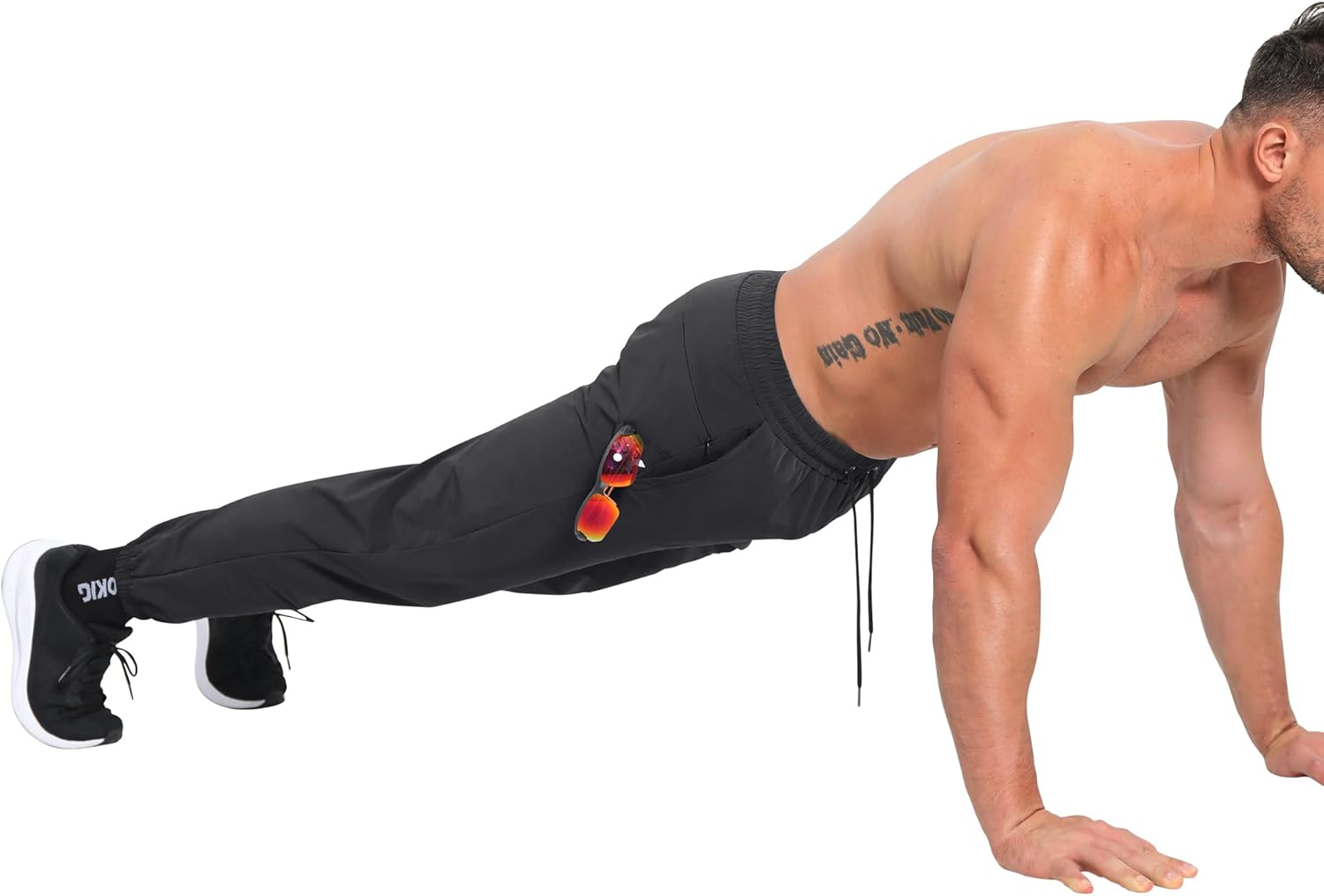 BROKIG Men'S Trianloop Gym Track Pants,Lightweight Athletic Joggers Casual Fit Workout Sport Running Sweatpants Zipper Pocket image number 5