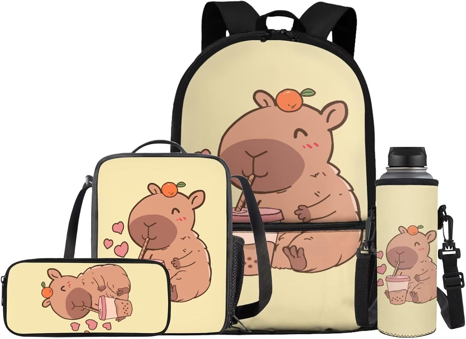 JEOCODY Kids Backpack Set 4 Piece School Bag with Lunch Bag Pencil Case Water Bottle Holder for Boys and Girls, Cute Galaxy Dragon Printed