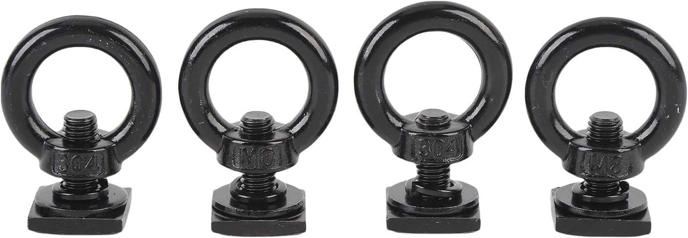 4PCS T Track Mount Tie down Anchor for Roof Rack, M8 Sturdy Stainless Steel Ring Shaped Eye, T Eye Nut Tie down Rings for Holding Bungee Cord, Ropes, Hooks (Black)