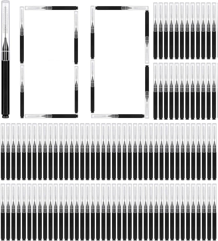 100 Pcs Micro Eyebrow Brush with Cap,Professional Brow Lamination and Eyelash Extension Tools, Dual Ended Spoolie Comb for Lash Filling,Lifting, Black Eyebrow Brushes for Salon and Home Use image number 1