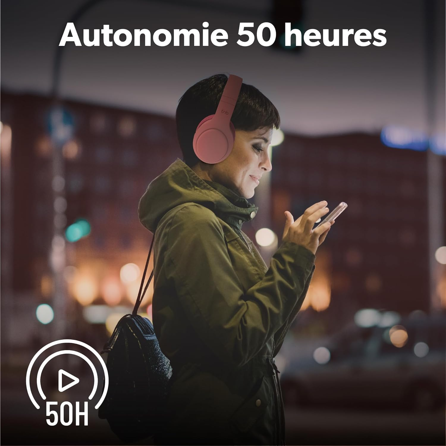 T'NB Wireless Headphones, Foldable Passive Noise Cancelling Headphones with Bluetooth Connection, Stereo Sound with Built-In Microphone, Battery Life up to 30 Hours - Pink image number 1