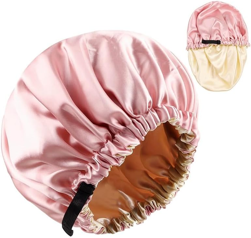 Wzenclave Large Satin Bonnet Silk Bonnet for Sleeping Women Men, Hair Bonnet Double Layer Reversible with Elastic Tie Band Adjustable Night Sleep Cap Wrap for Curly Hair