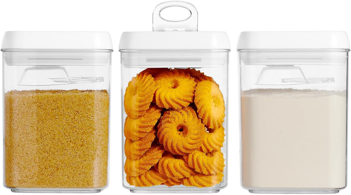 Felli Flip Tite Food Storage Container with Lid Air Tight 5&rdquo; LARGE-M Lock Top Stackable Acrylic Canister Set for the Kitchen Pantry Clear Jar Organizing Sugar Flour Powder Protein Organizer (1.8 Qt)