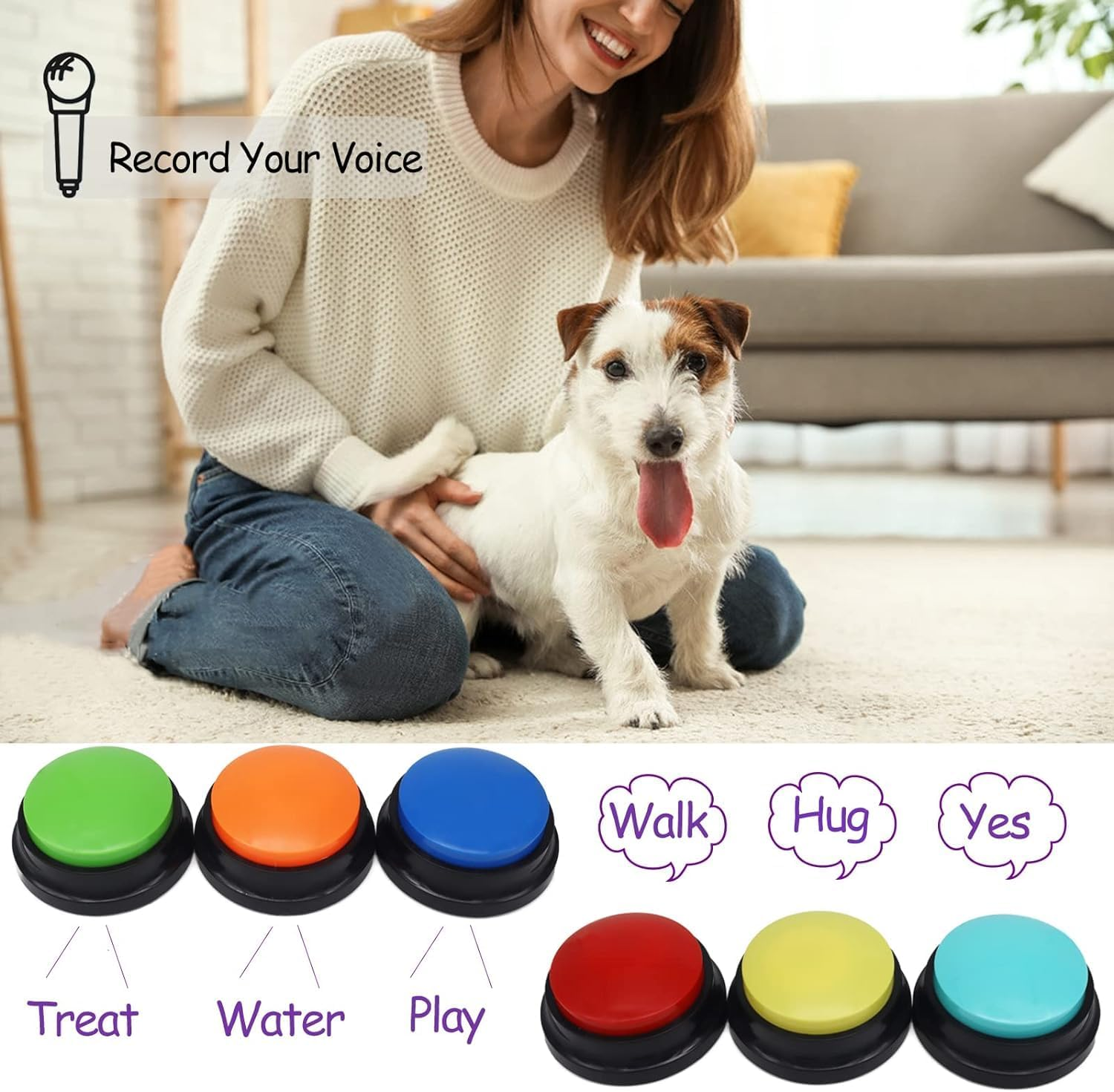 Voice Recording Button, Dog Buttons for Communication Pet Training Buzzer, 30 Second Record & Playback, Funny Study Office Home, 6 Packs image number 4