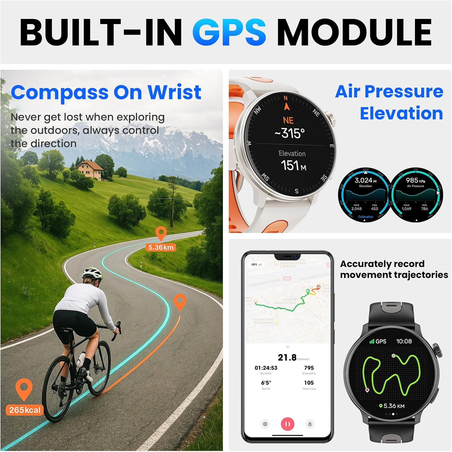 Smart Watch for Men Women GPS, 1.43'' AMOLED Smartwatch with Compass/Barometer/Altimeter 100+ Sports Fitness Tracker with Health Monitor for Android Ios 3ATM Waterproof Answer/Make Call - Orange image number 5