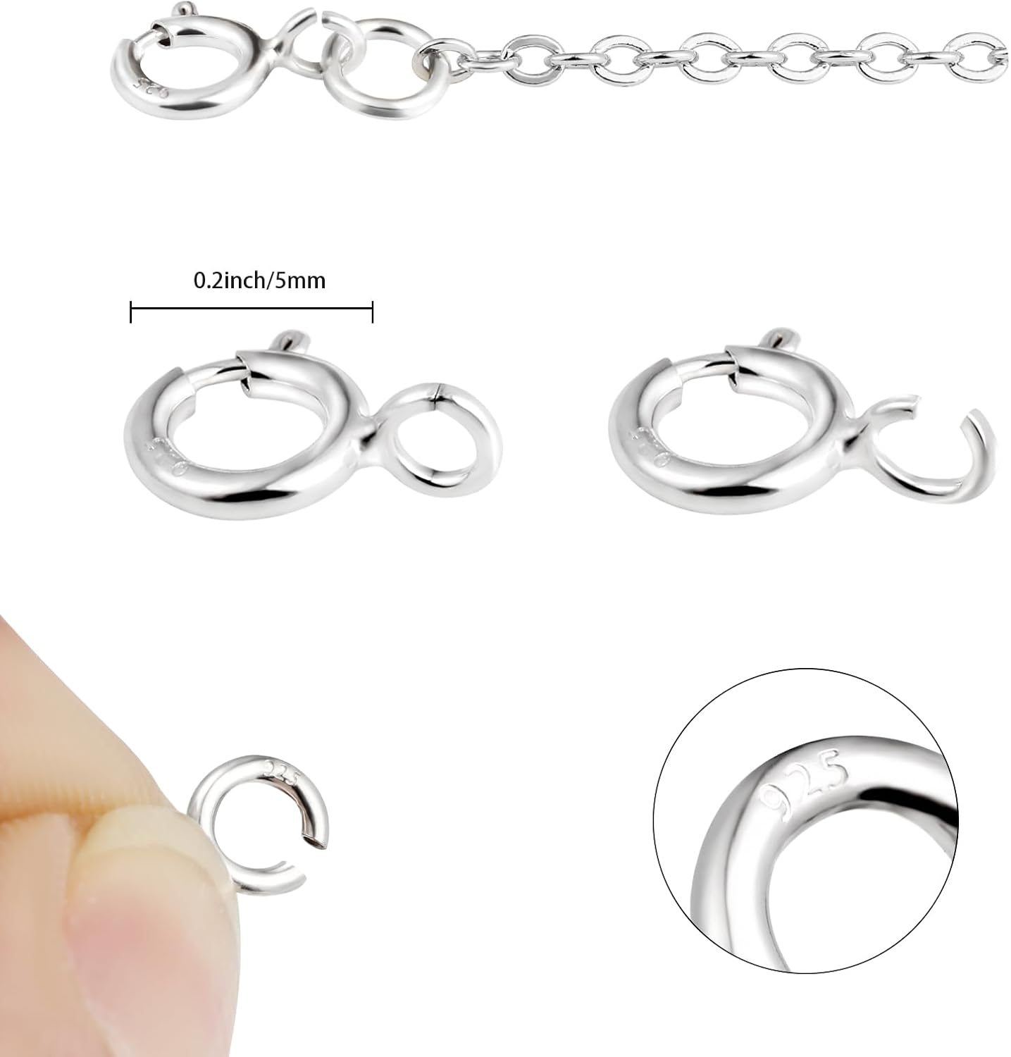 925 Sterling Silver Necklace Clasps - 5Mm Spring Clasps for Jewelry Making, Sterling Silver 4Mm Jump Rings, Jewelry Clasps and Closures, Suitable for Jewelry Making Necklace (Sterling Silver) - Gold image number 5