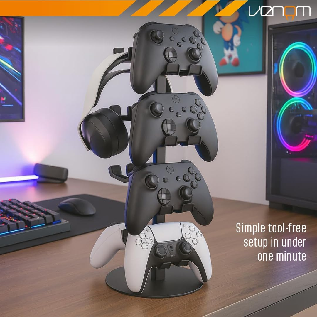 Venom Universeller Headset- & Controller-St&auml;nder | 4-Stufig Verstellbarer Metall-Organizer F&uuml;r Controller Oder Headsets | Gaming-Ablage F&uuml;r Playstation, Xbox, Nintendo Switch