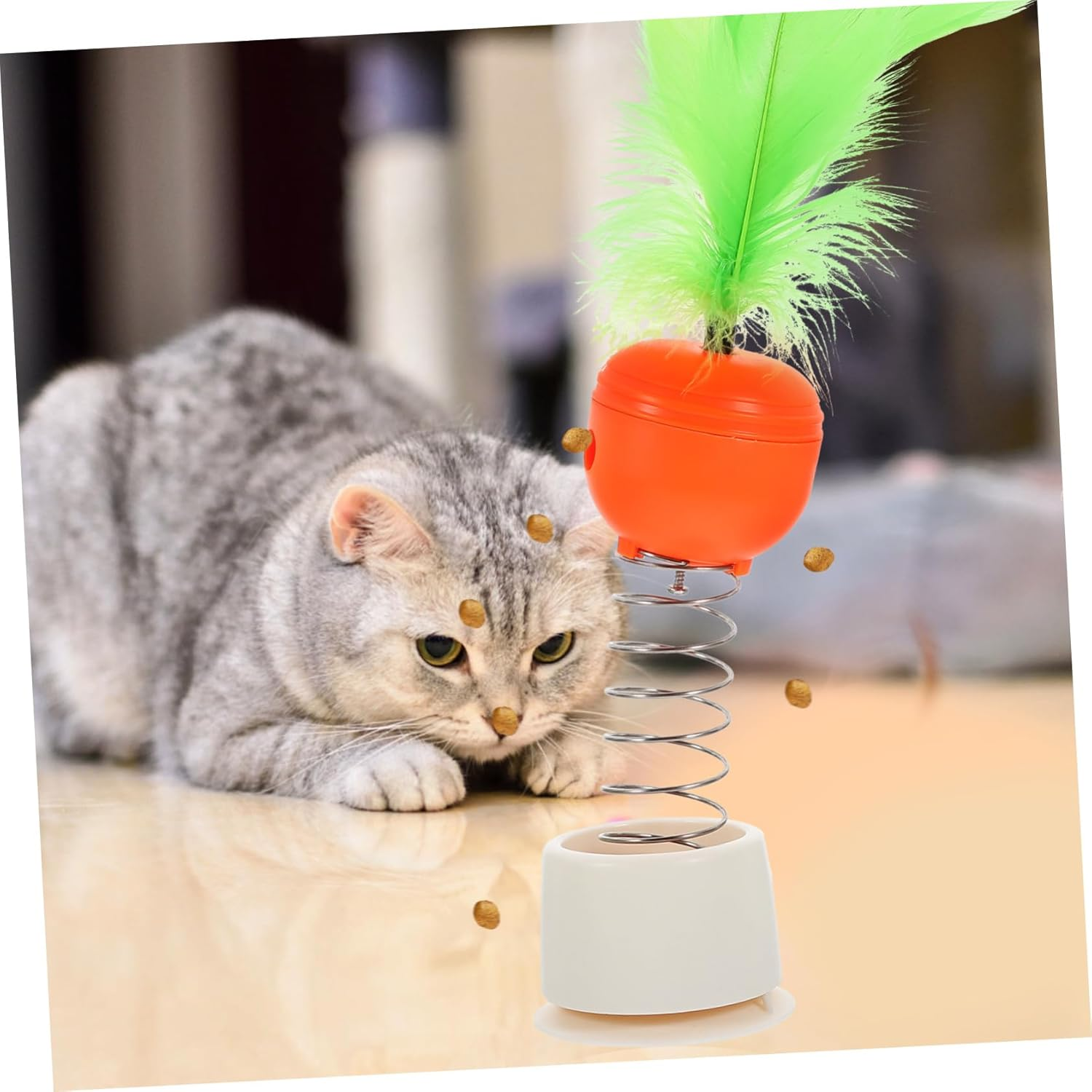 Cat Treat Dispenser Interactive Carrot Shaped Spring Teaser with Suction Cup for Indoor Cats Engaging Slow Spill for Pet Rooms and Stores image number 6