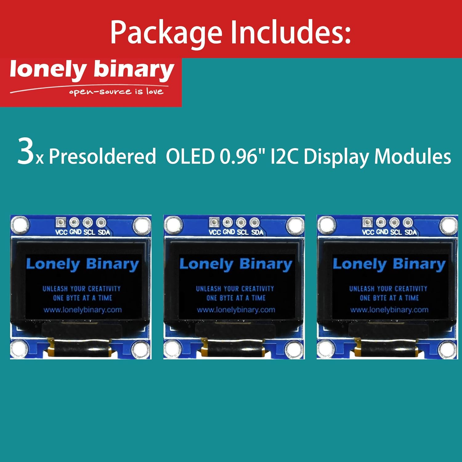 3-Pack 0.96" Presoldered OLED Display Module I2C IIC SSD1306 &ndash; High-Contrast 128X64 Pixel Graphical Display for Arduino, ESP32, Raspberry PI Pico Projects (DEEP Blue) image number 3