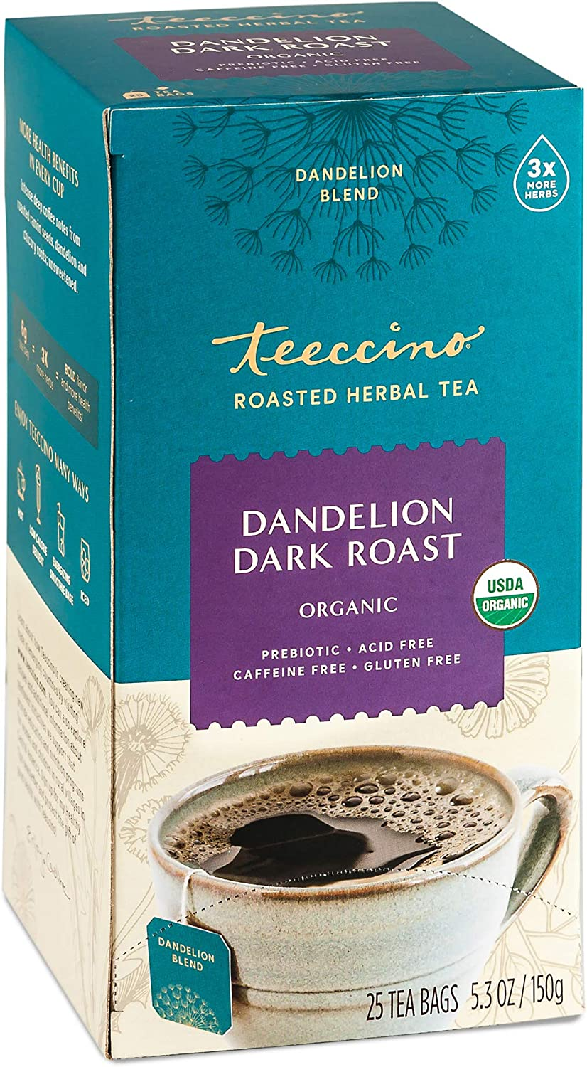 Teeccino Organic Dandelion Dark Roast Roasted Caffeine Free Herbal Tea 150 G, 25 Teabags