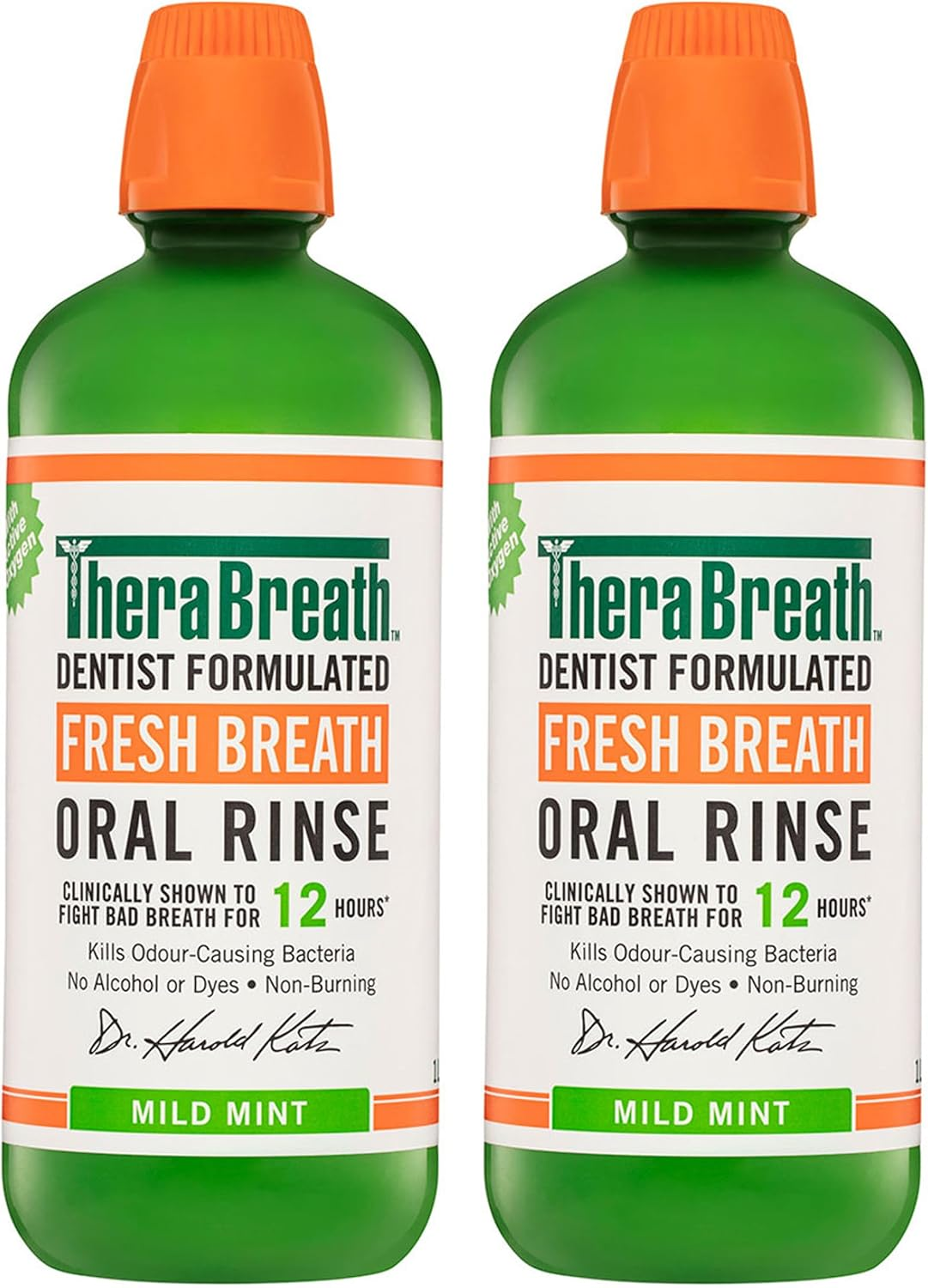 Therabreath Fresh Breath Mouthwash, Mild Mint Flavor, Alcohol-Free, 1 Liter, (Pack of 2)