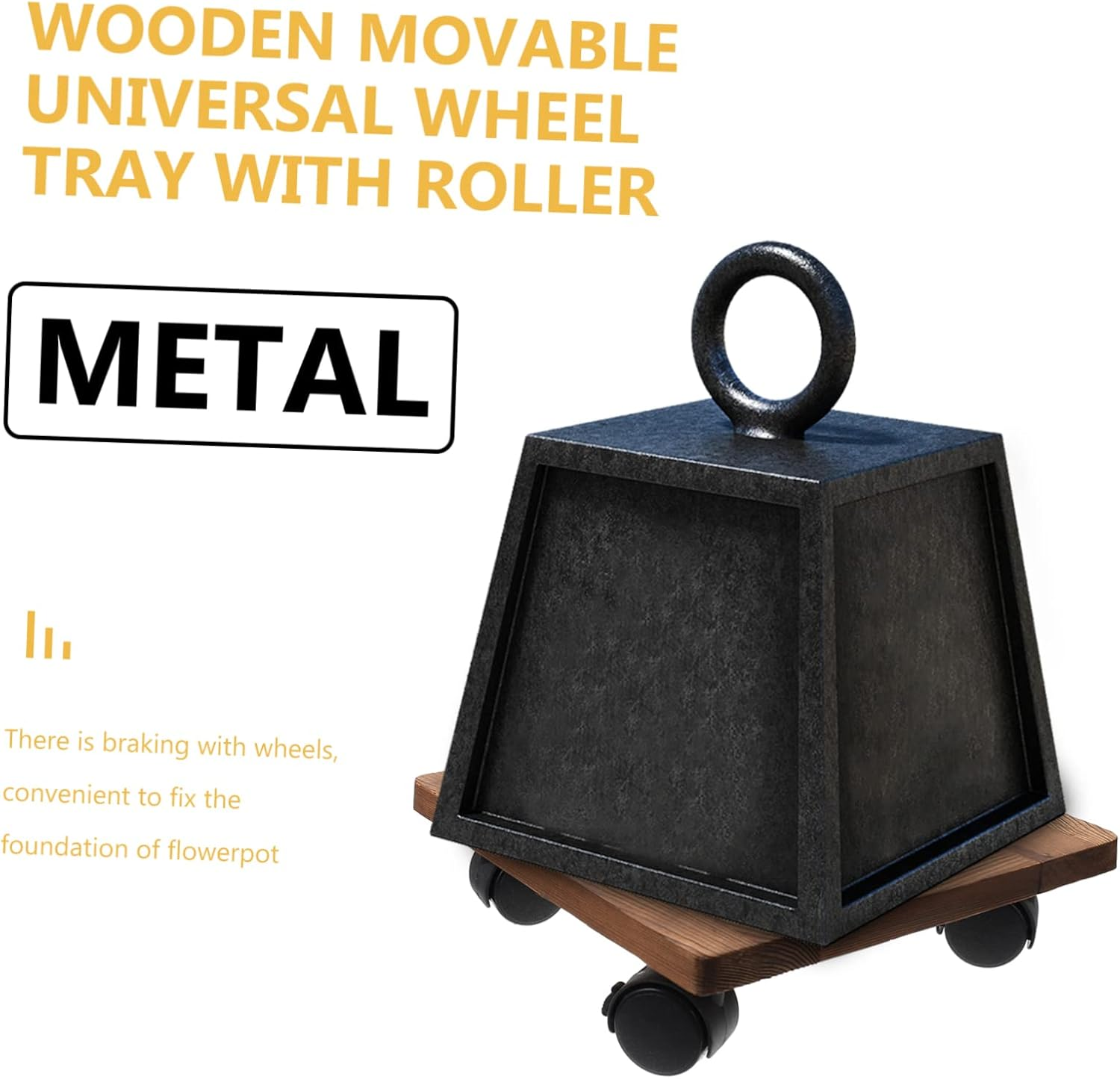 BESPORTBLE Movable Flowerpot Tray Sturdy Wooden Tray Wheels Planter Pallet for Indoor Desktop Plant Pot image number 5