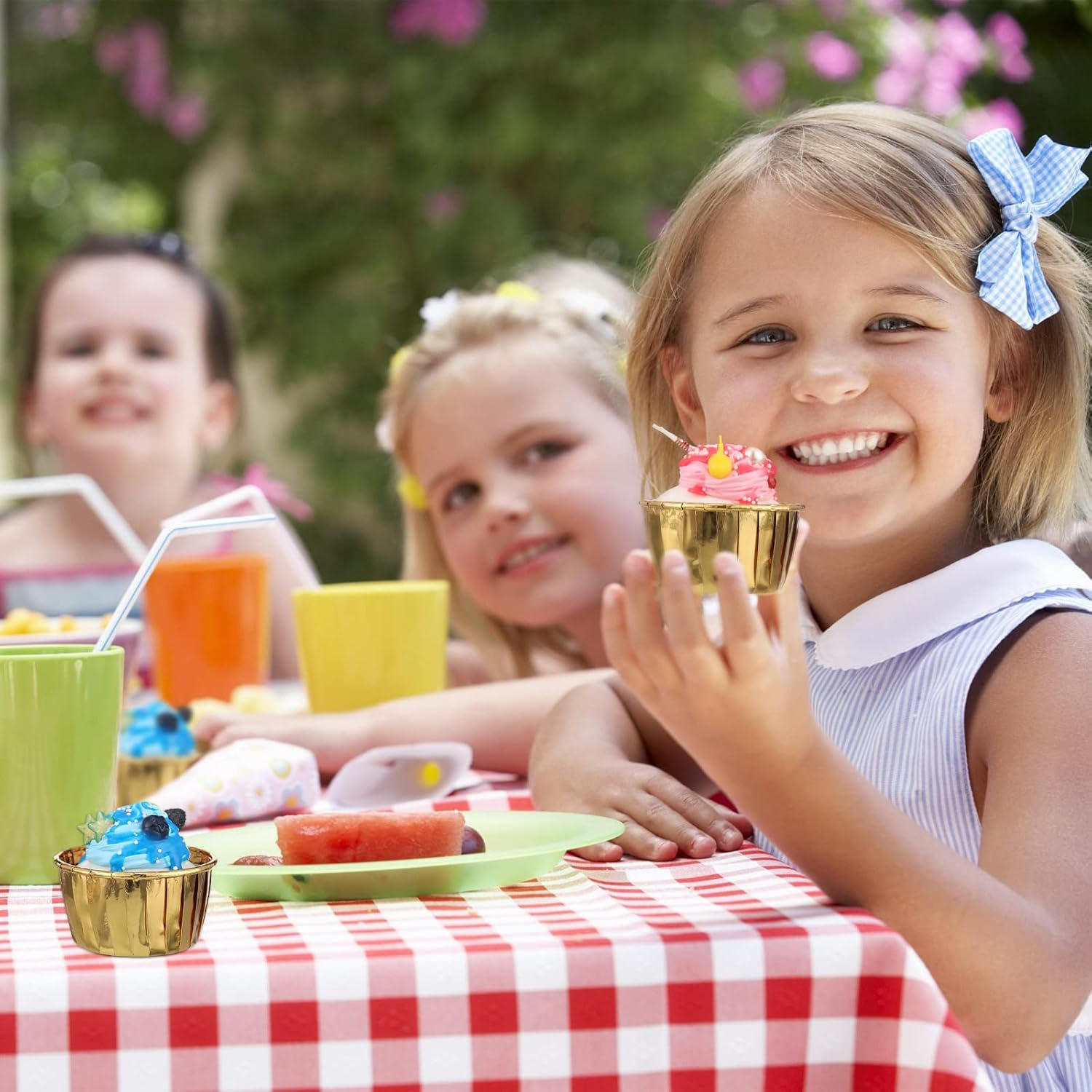 300 Pack Gold Cupcake Liners Bulk Disposable Foil Muffin Cups 3.5 Oz Wrappers for Baking Aluminum Paper Mini Metallic Disposable Holiday Party Wedding Festival Supply image number 4