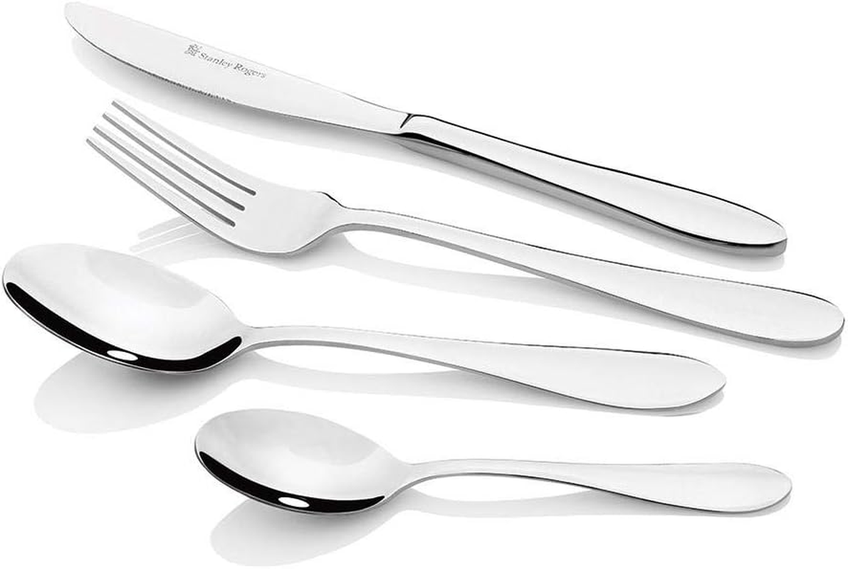 Stanley Rogers Noah 56 Piece Cutlery Set &ndash; Stainless Steel Flatware with Slender Teardrop Handles & Mirror Finish, Formal Place Setting for Eight, Gift Boxed, 25 Year Guarantee