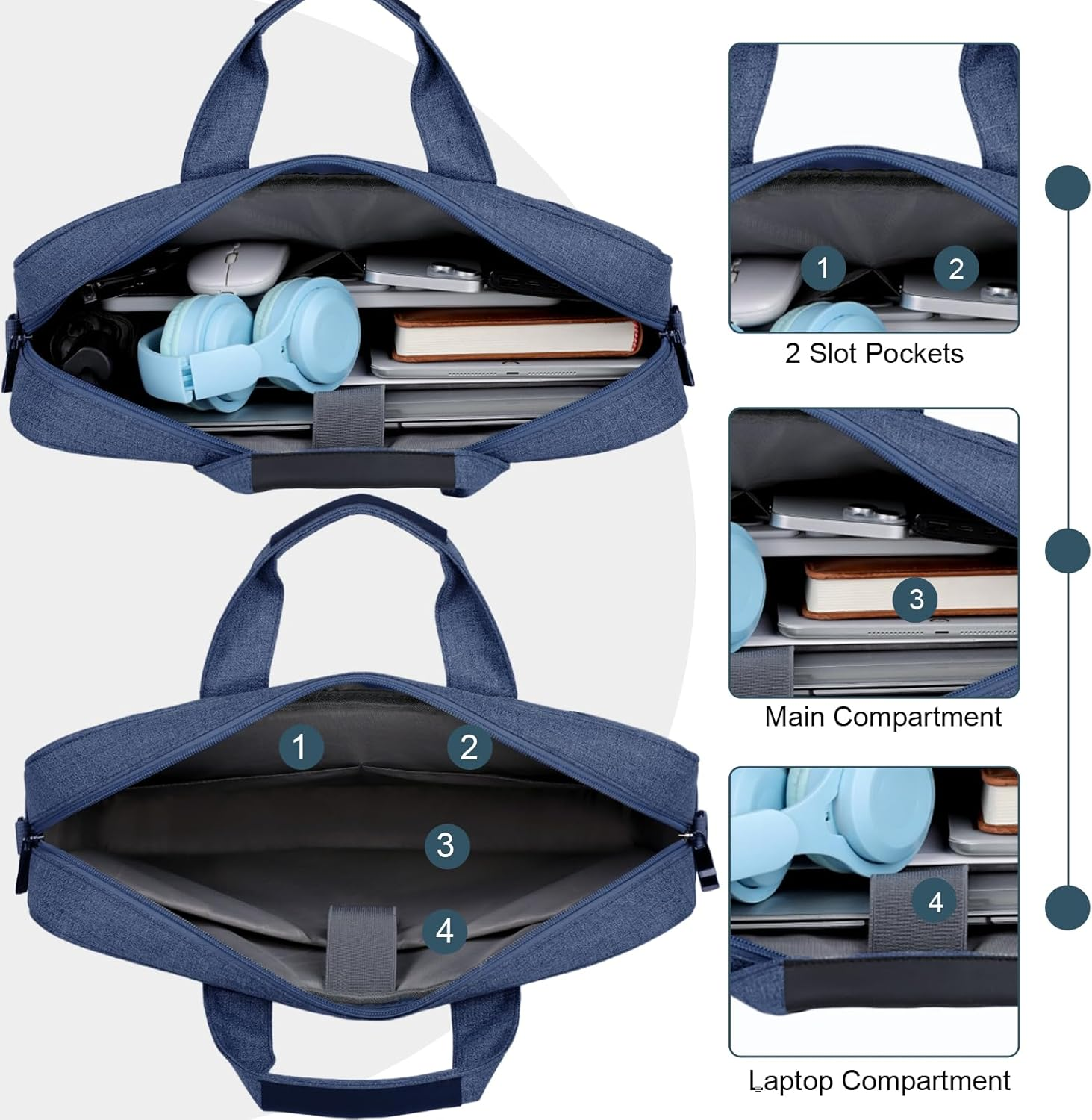 Laptop Bag 15.6 Inch for Men Women Water-Resistant Oxford Computer Messenger Bag Laptop Carrying Case Business Briefcase for Office Work,Shoulder Bag with Shoulder Strap，Black/Grey/Navy - Black image number 5