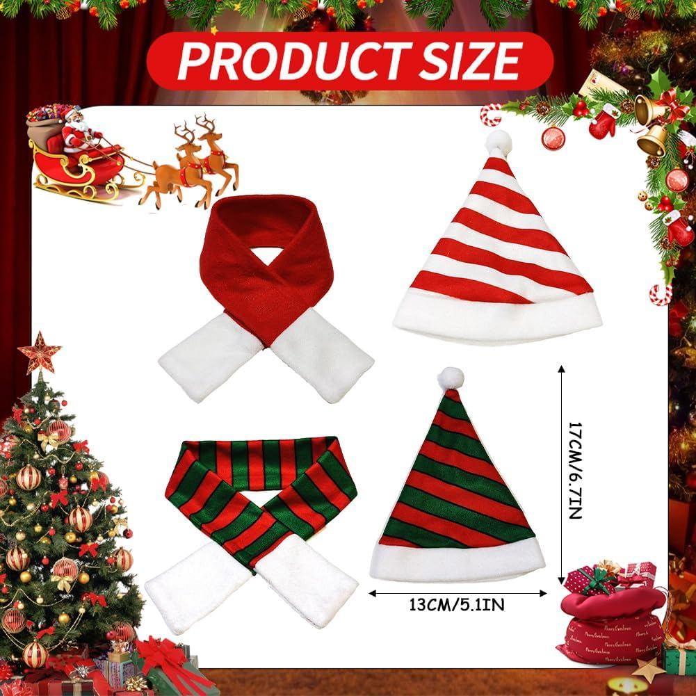 PLUSHCEWT Pack of 4 Pet Christmas Costume Mini Christmas Hat and Scarf Dog Cat Christmas Accessories Christmas Costume for Cats and Small Dogs Christmas Party Cosplay Accessories image number 1