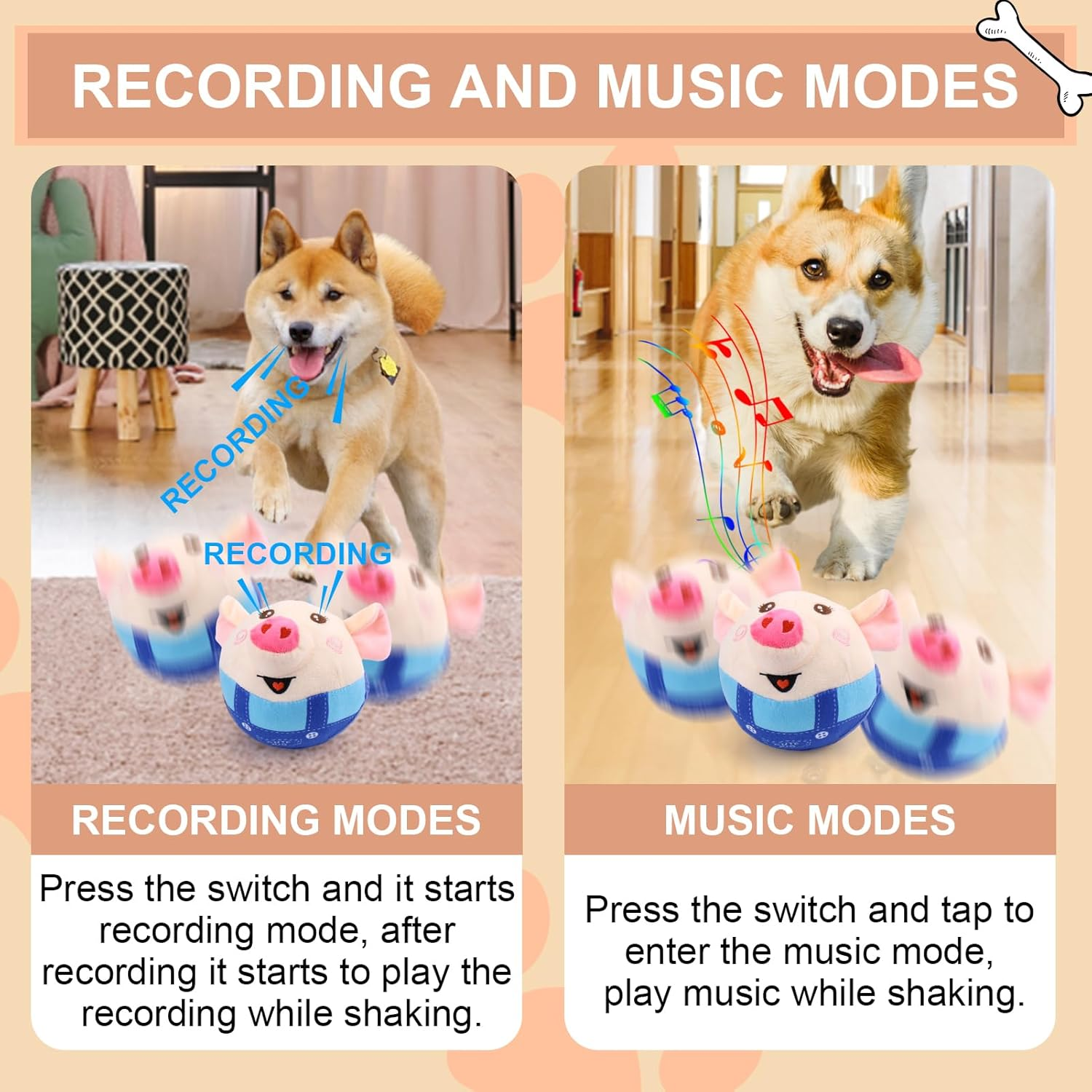 BABORUI Interactive Dog Toys Pig, Jumping Squeaky Dog Toys with Recording and Music Modes, Rechargeable Moving Dog Chew Toys for Small/Medium/Large Dogs to Keep Them Busy(Blue Pig) image number 5