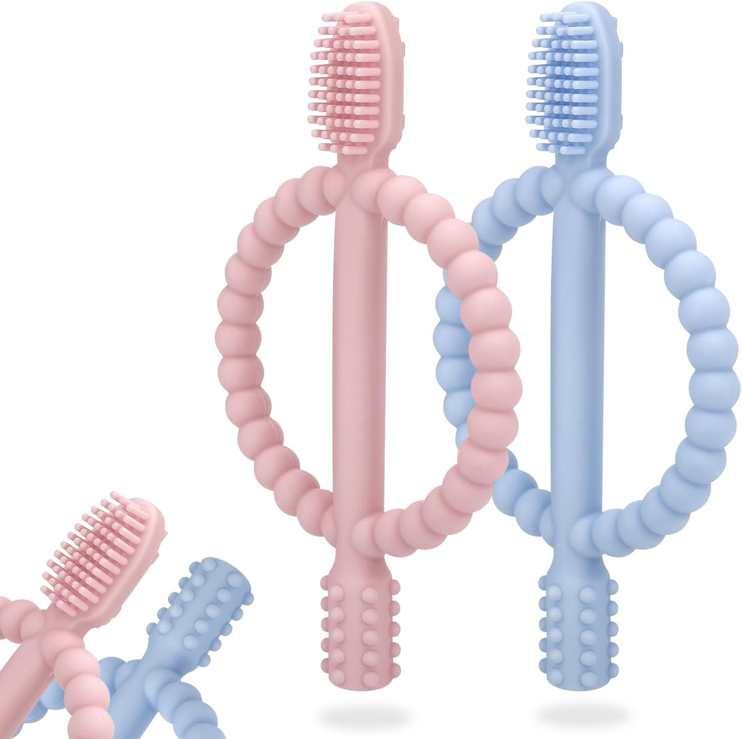 Baby Teething Toys with Easy-Hold Handle, Silicone Infant Toothbrush, Textured on Both Sides Helps Massage, Soothe Sore Gums, Teething Toys for Babies Girl and Boy