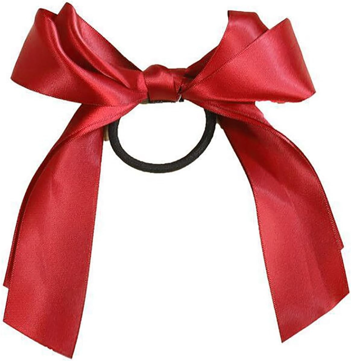 Crymystal Silky Satin Bow Hair Tie Red Bow Elastic Band Satin Hair Rope Tie Bowknot Ponytail Holder Ponytail Scrunchies Hair Accessories for Women and Long Hair Fashion Hair (Red)