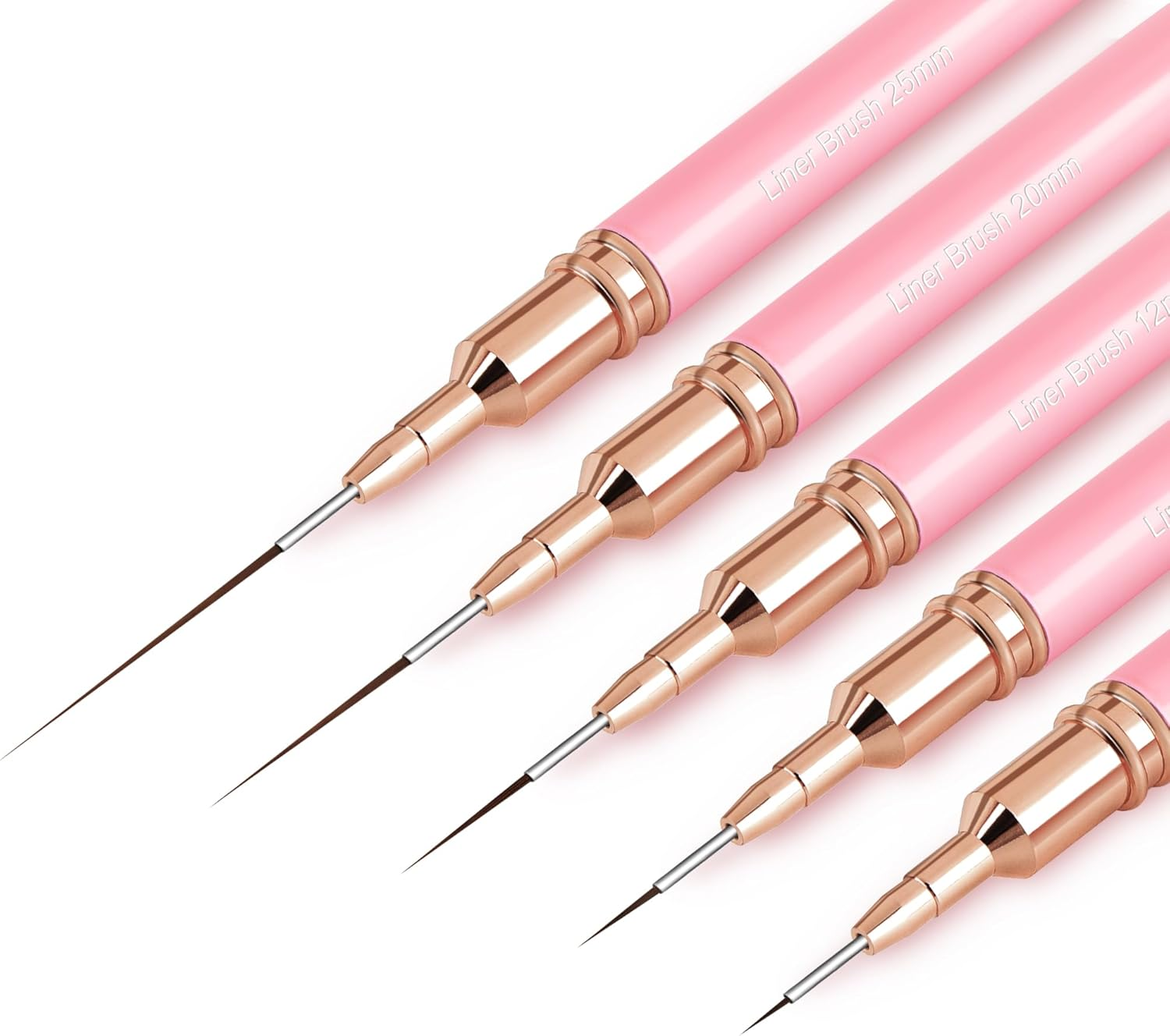 ZEOHBETY Metallic Nail Art Brushes, 5Pcs Nail Art Liner Brushes, Painting Art Design Brush Set Nail Dotting Drawing Tool for Long Lines, Thin Details, Fine Drawing Sizes 4/8/12/20/25Mm, Black