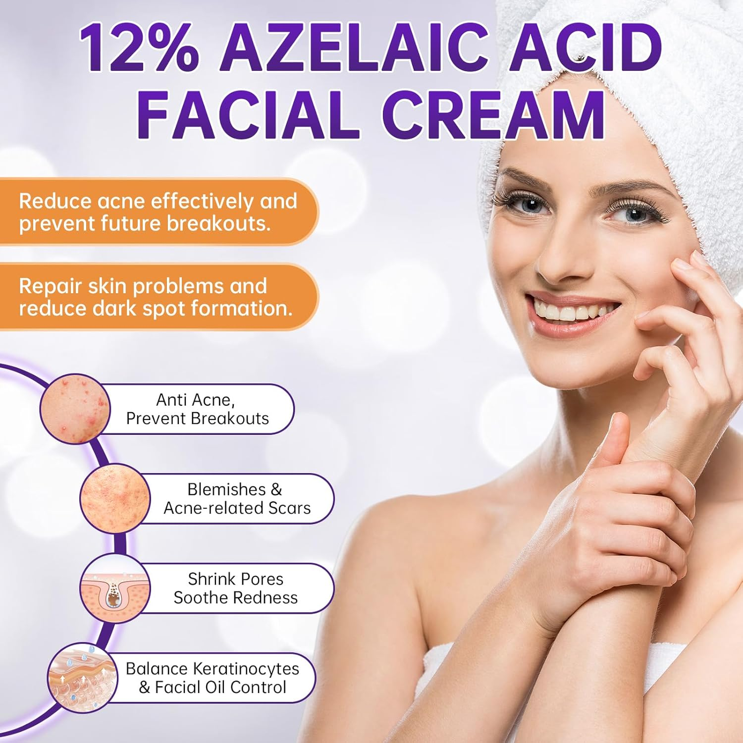 Azelaic Acid 12% Acne Cream,Azelaic Acid Serum with Niacinamide & Vitamin C Reduces Redness,Acne,Soothes Irritation,Azelaic Acid for Facial Exfoliation, Blackheads & Scars, 20G image number 1
