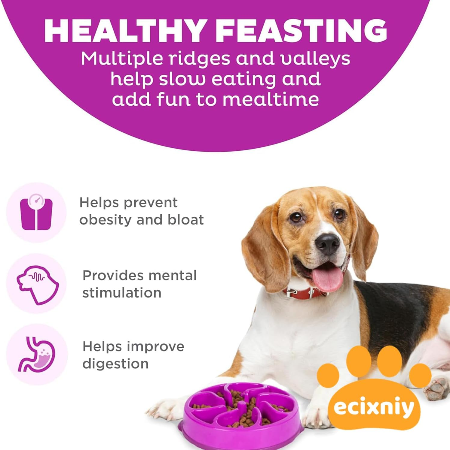 Ecixniy - Dog Slow Feeder Bowl - Flower-Shaped Slow Feeder Bowl for Dogs, Cats, and Other Pets, Collapsible Pet Bowl to Slow down Eating, Ideal Dog and Cat Bowl for Healthier Eating (M Size) image number 4