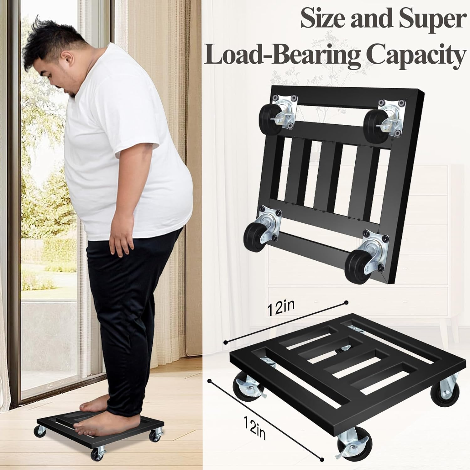 Heavy Duty Plant Caddy with Wheels, Metal Rolling Plant Stand Indoor Outdoor, 12'' Square Plant Dolly with Lockable Caster Wheels Holds up 400 Lbs Planter, 1 Pack, Black image number 5