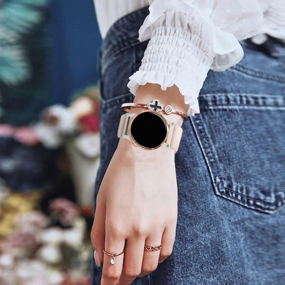 2 Pack Braided Stretchy Nylon Watch Bands Compatible with Garmin Venu Sq/Venu Sq 2/Venu 2 Plus, 20Mm Loop Elastic Fabric Straps for Garmin Vivoactive 5 / Vivoactive 3 Women Men