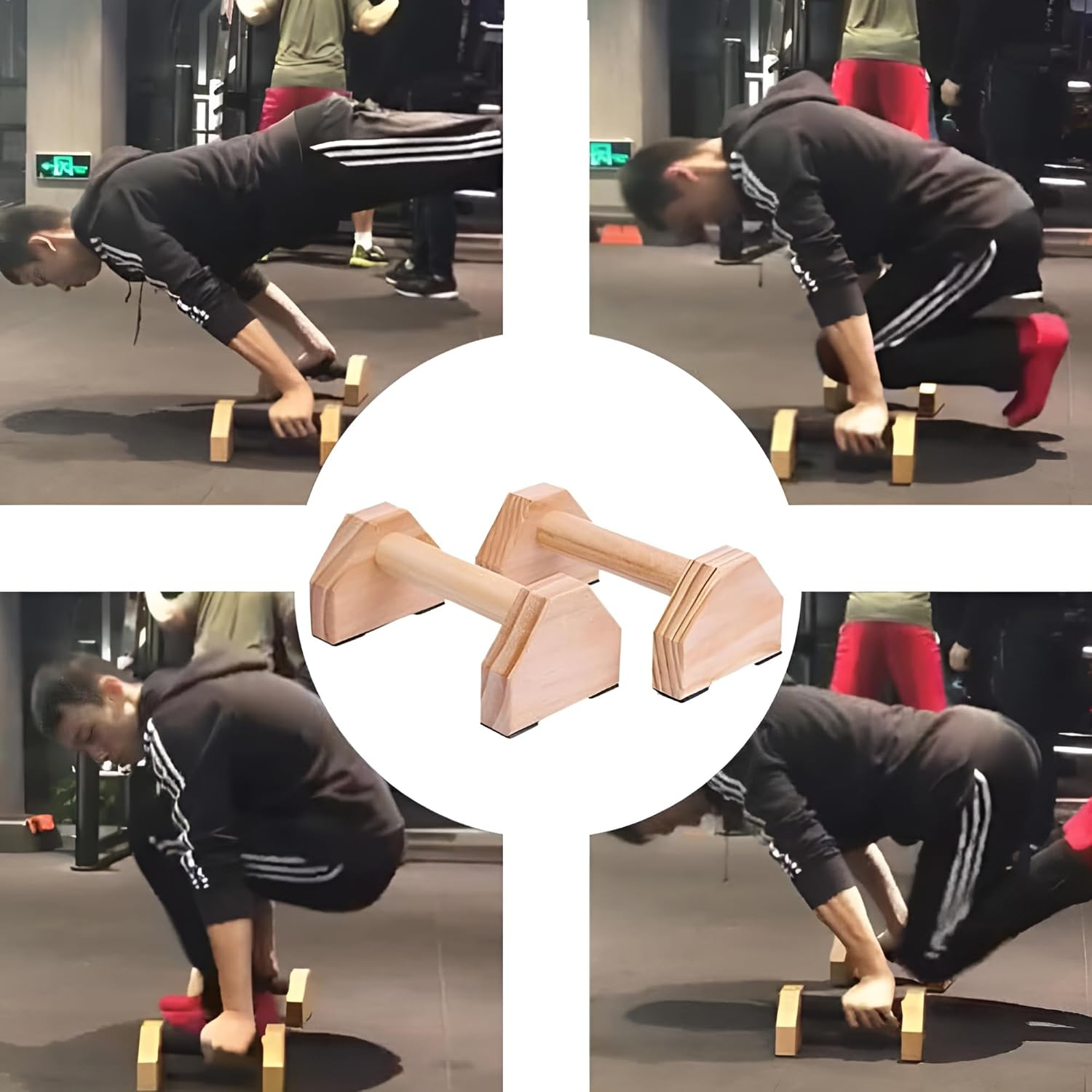 2Pcs Wood Push up Bars,Fitness Equipment,Wooden Handstand Trainer,Pushup Handle with Non-Slip Base,Small Fitness Machines,For Men and Women Fitness Training