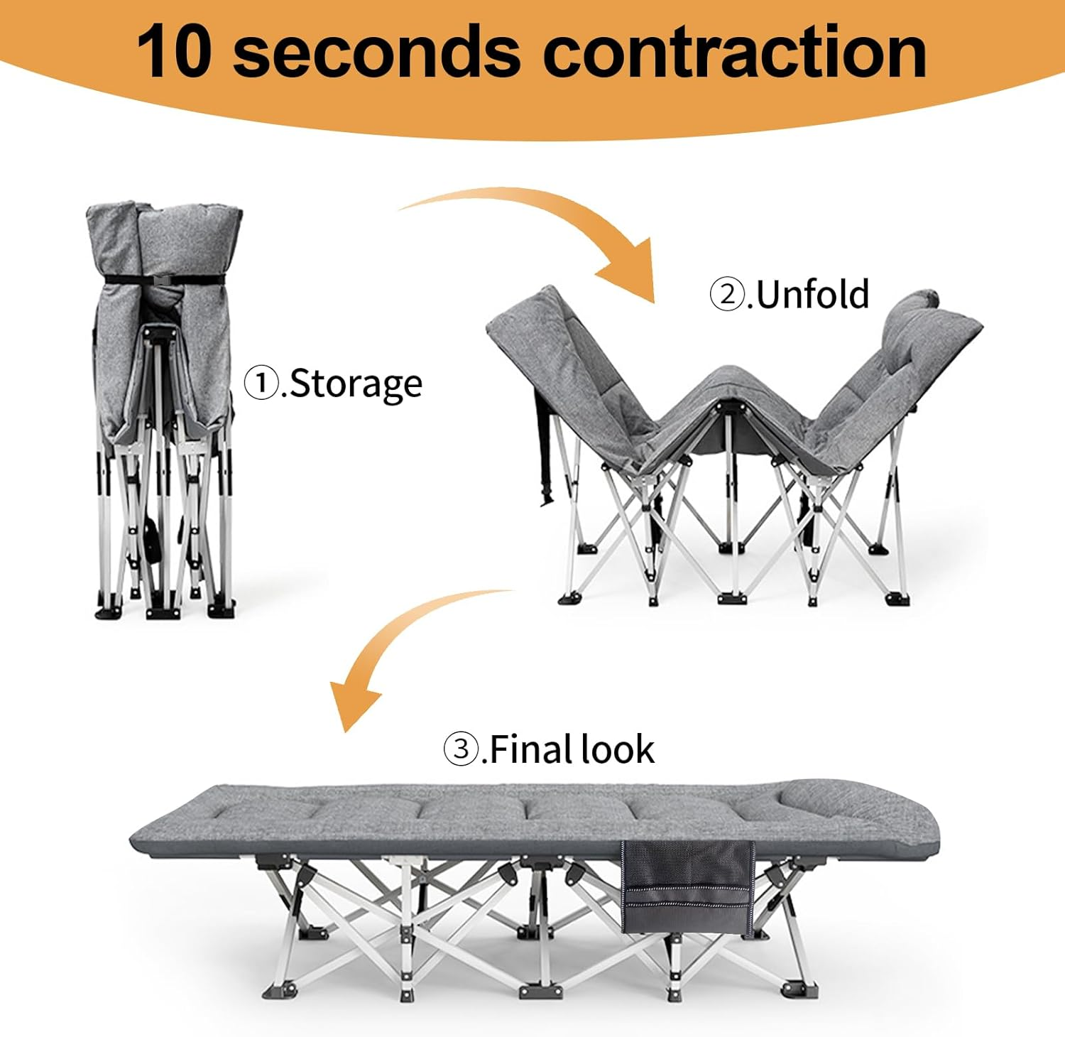 Folding Camping Cot, Sleeping Cots for Adults with Mattees, Camping Bed for Home, Office and Outdoor Beach(Include Carry Bag) image number 3