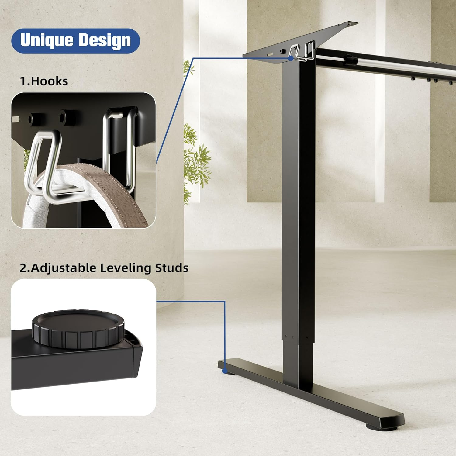 ERGOMAKER Height Adjustable Standing Desk Frame, Electric Sit Stand Desk Base with Automatic Memory Smart Handset (Black Frame, without Desktop) image number 5