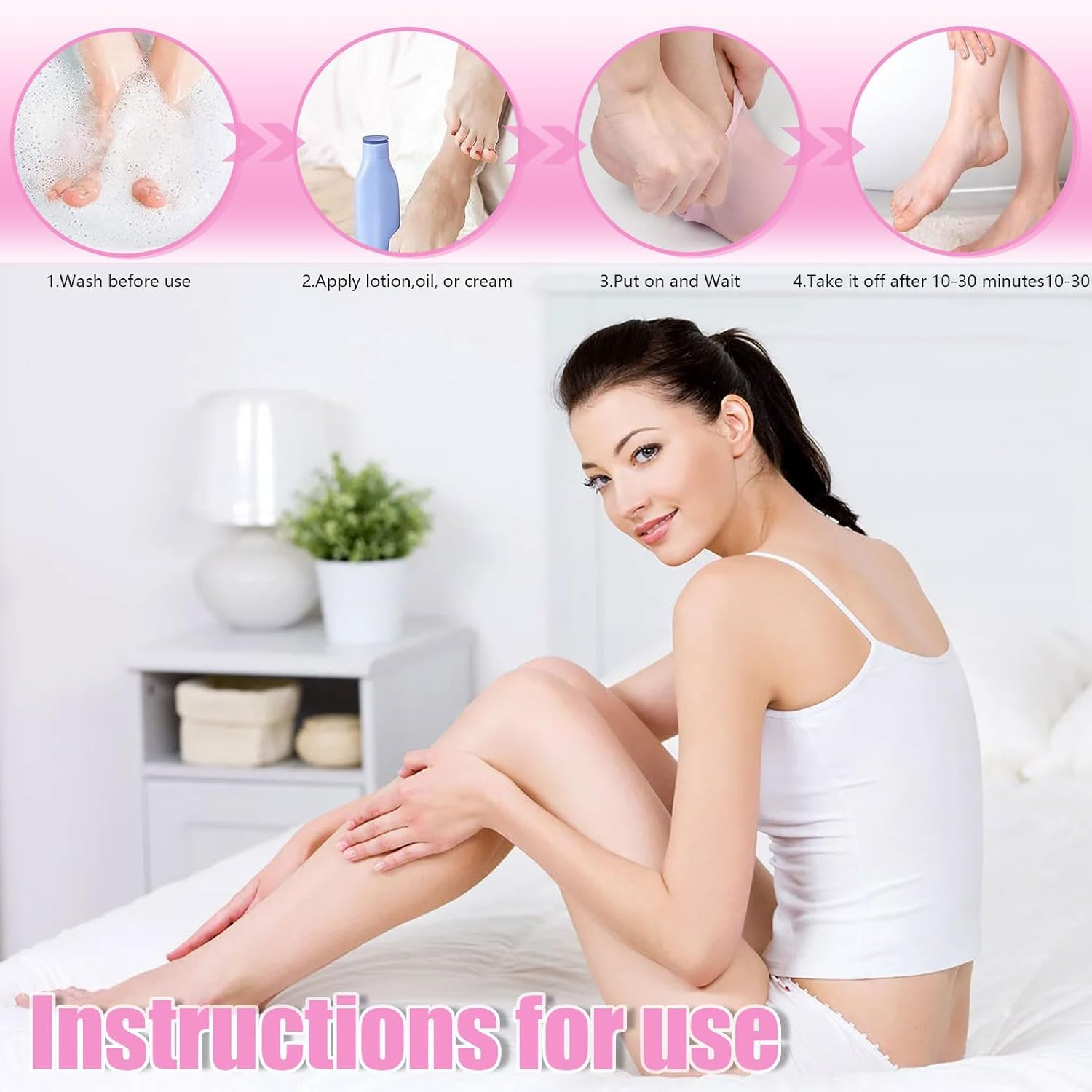 Silicone Socks for Women, 2 Pairs Moisturizing Foot Socks, Soft Gel Socks for Repairing Dry Cracking Foot Skin, Softening Rough Skin (Pink) image number 1