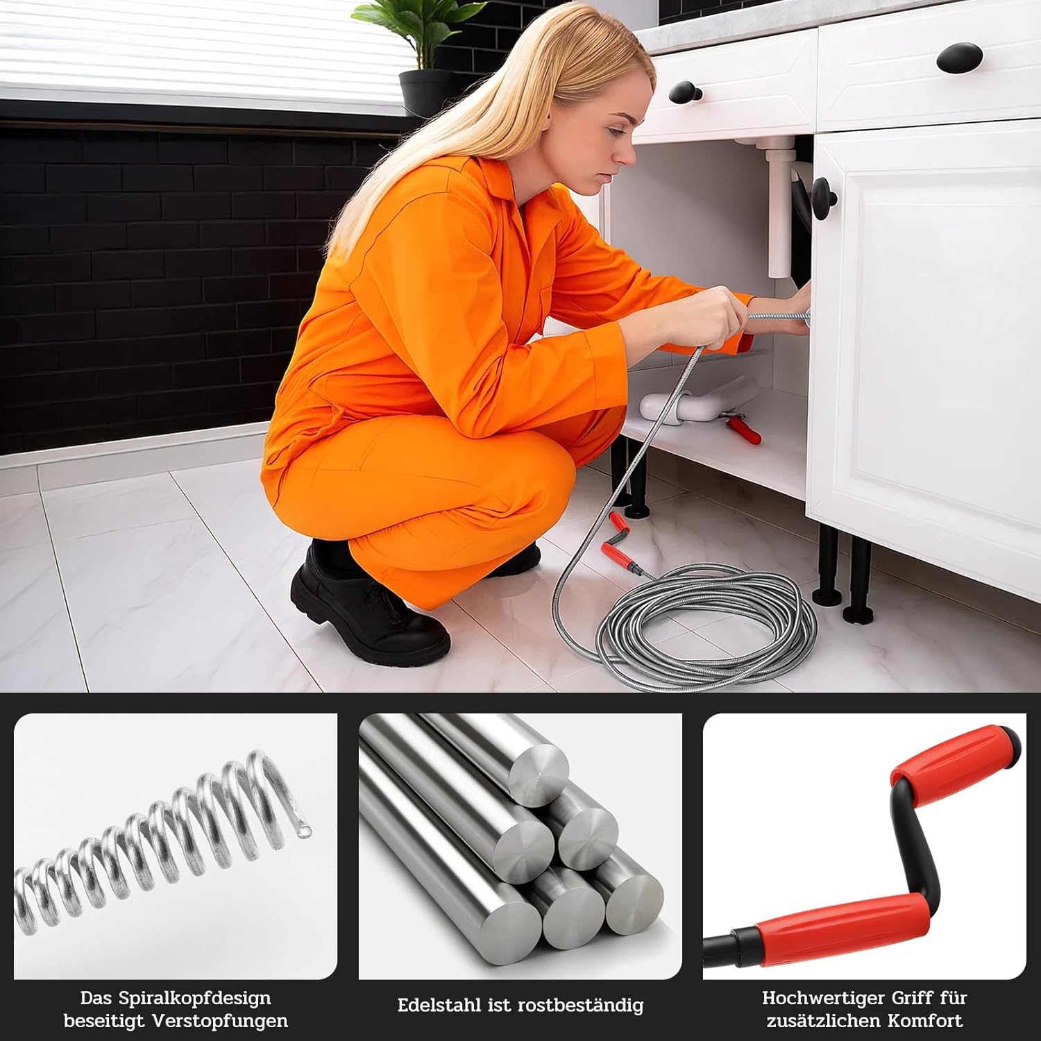 Pipe Cleaning Shafts 5 Meter Spiral Drain Cleaner with Drill Manual Operation Suitable for Sinks, Bathtubs, Toilets and Shower Rooms image number 6