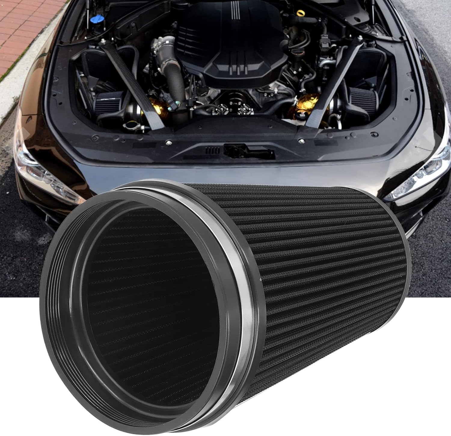 Upgrade Your Engine with Our High Flow Clamp on Air Filter - 150Mm/6In Inlet Universal Air Intake Cone Filter for Cars image number 5
