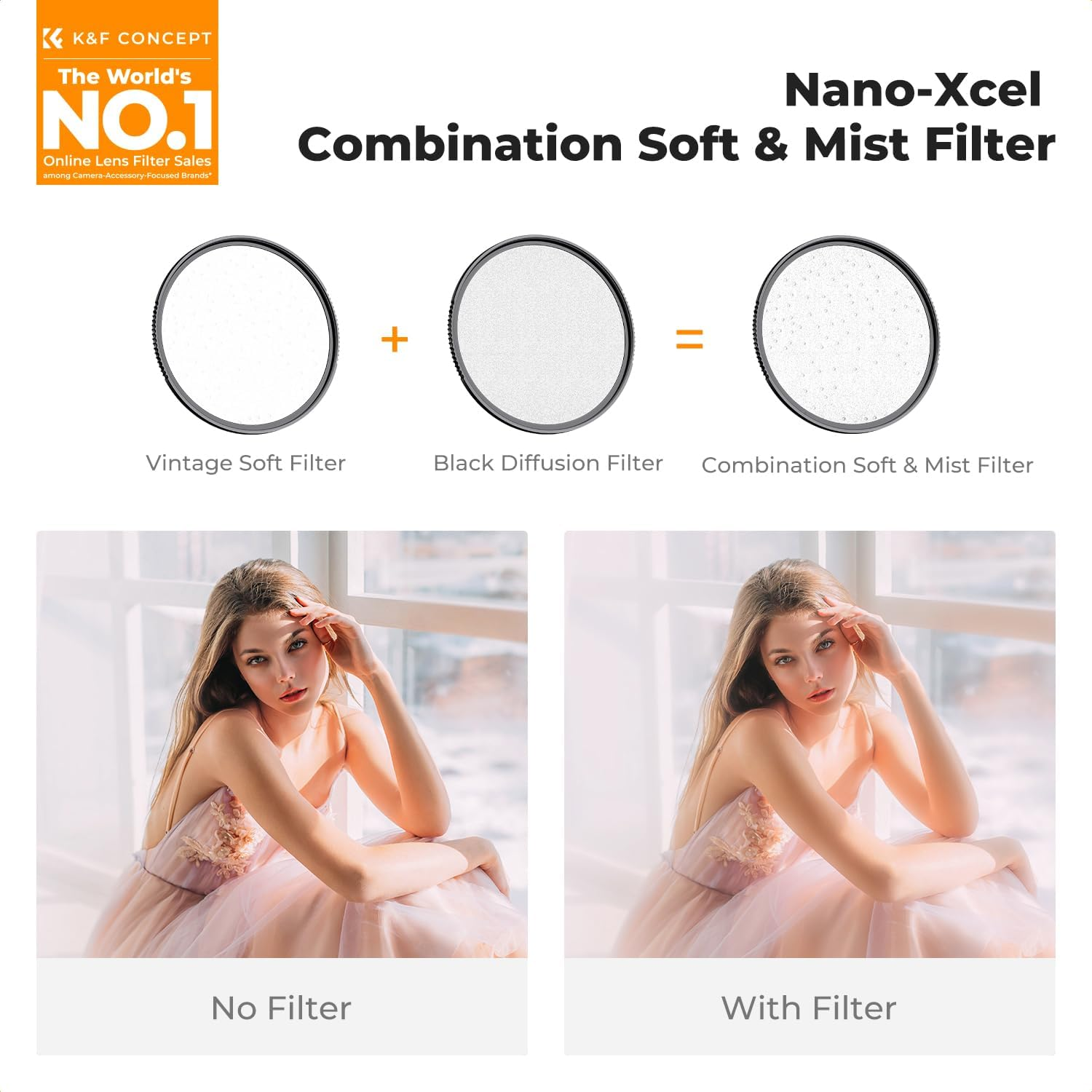 K&F CONCEPT 52Mm Combination Soft & Mist 1/4 Lens Filter 28 Multi-Layer Coating Waterproof Scratch Resistant Cinematic Effect Filter for Vlog/Portrait Photography (Nano-X) image number 4